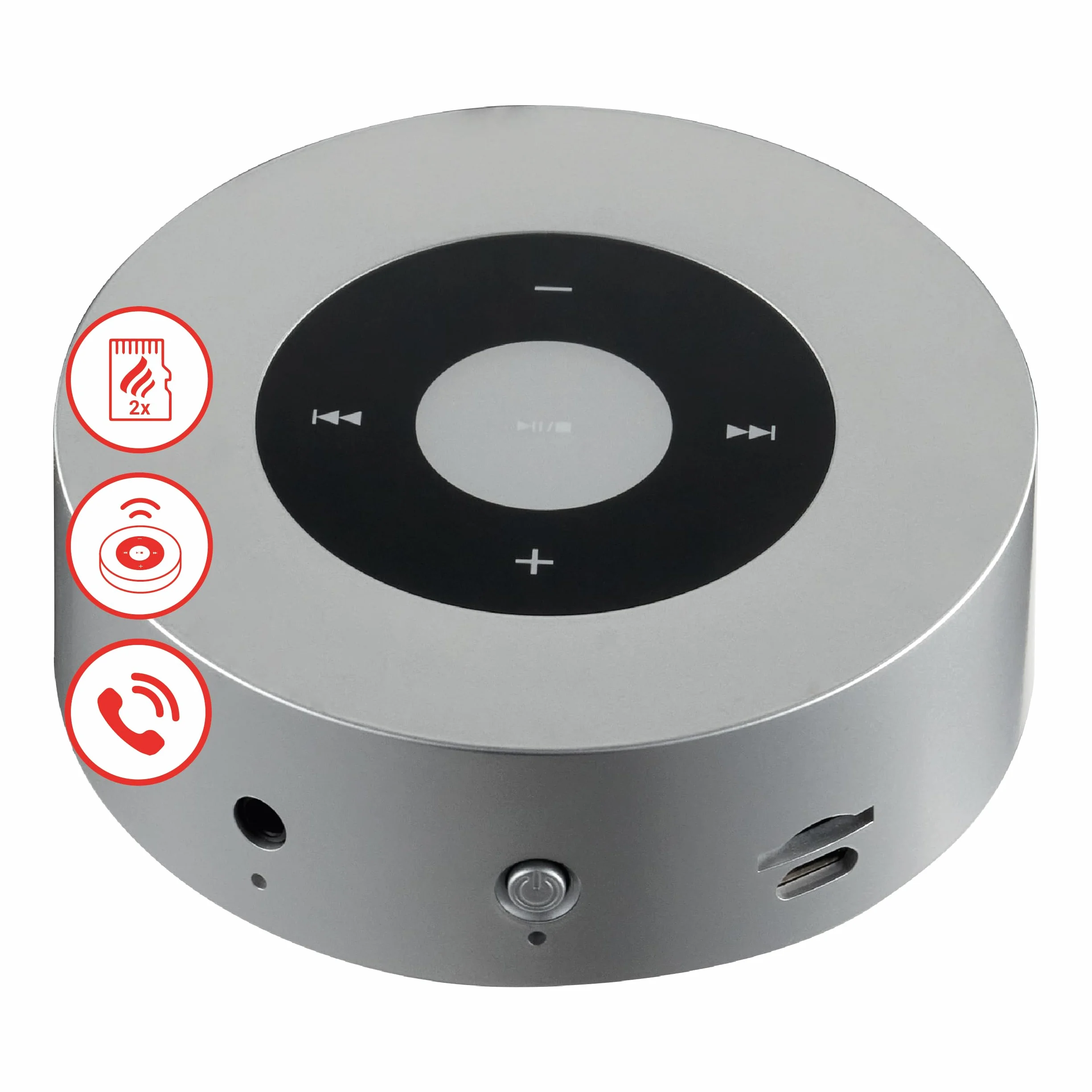 KAMINIO Głośnik z efektem trzaskania MORITZ - Mocny głośnik z dźwiękami ognia kominkowego, Bluetooth, AUX, mikrofonem, akumulatorem - Srebrny