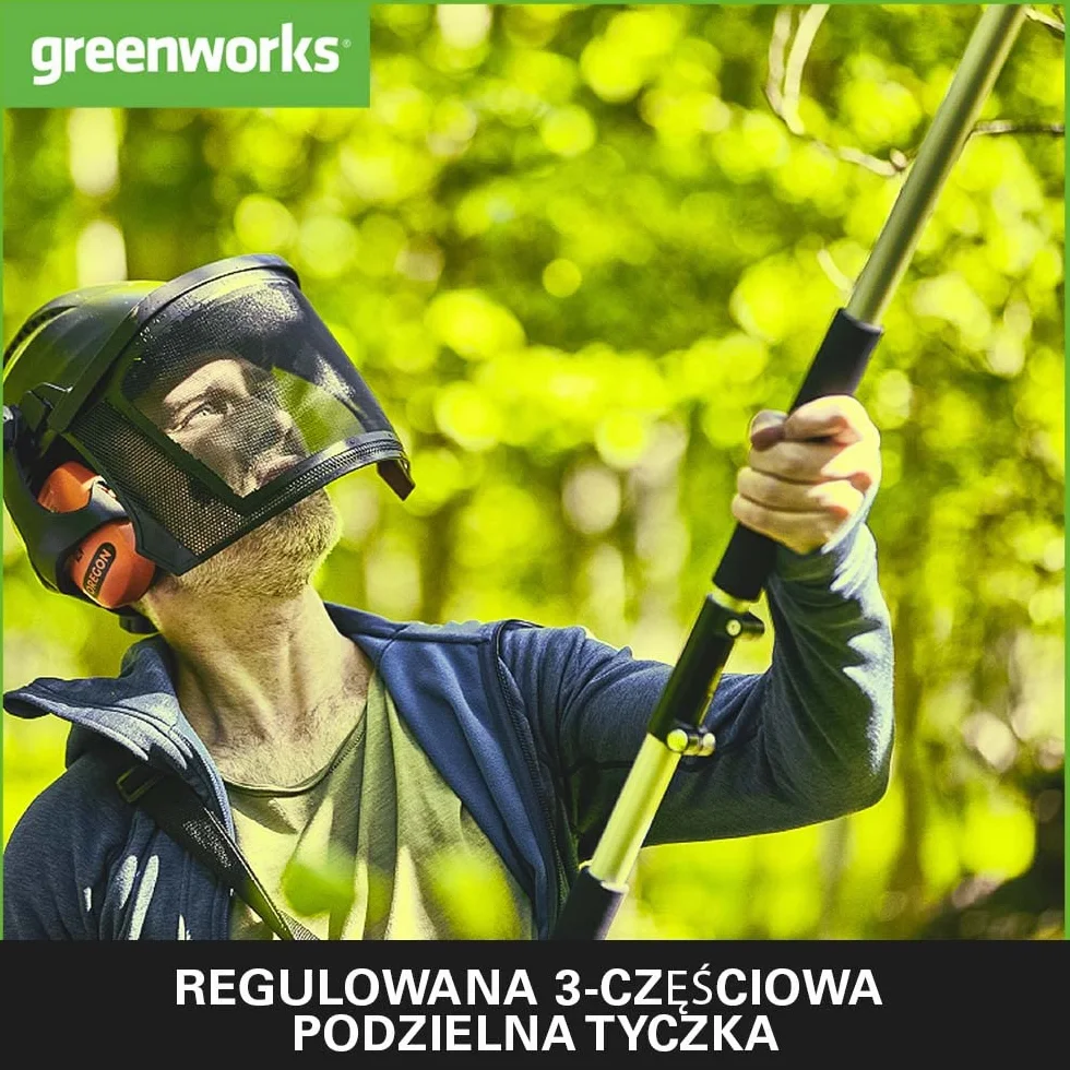 Greenworks G40PSFK2 Akumulatorowa Pilarka na Wysięgniku, Ostrze 20cm Szybkość Cięcia 8m/s 3,64 kg, Automatyczna Olejarka, Zbiornik Oleju 80ml, Zasięg 2.58m, Bateria 40V 2Ah i Ładowarka