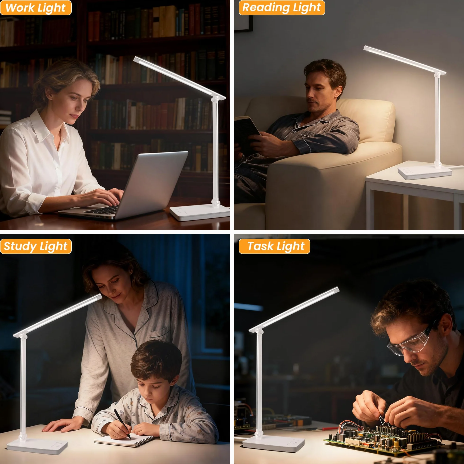 Akynite Lampa biurkowa LED z możliwością przyciemniania ochrona oczu z portem ładowania USB adapter 2 A w zestawie lampka do czytania, 5 kolorów i 5 jasności, dotykowa lampa stołowa dla dzieci