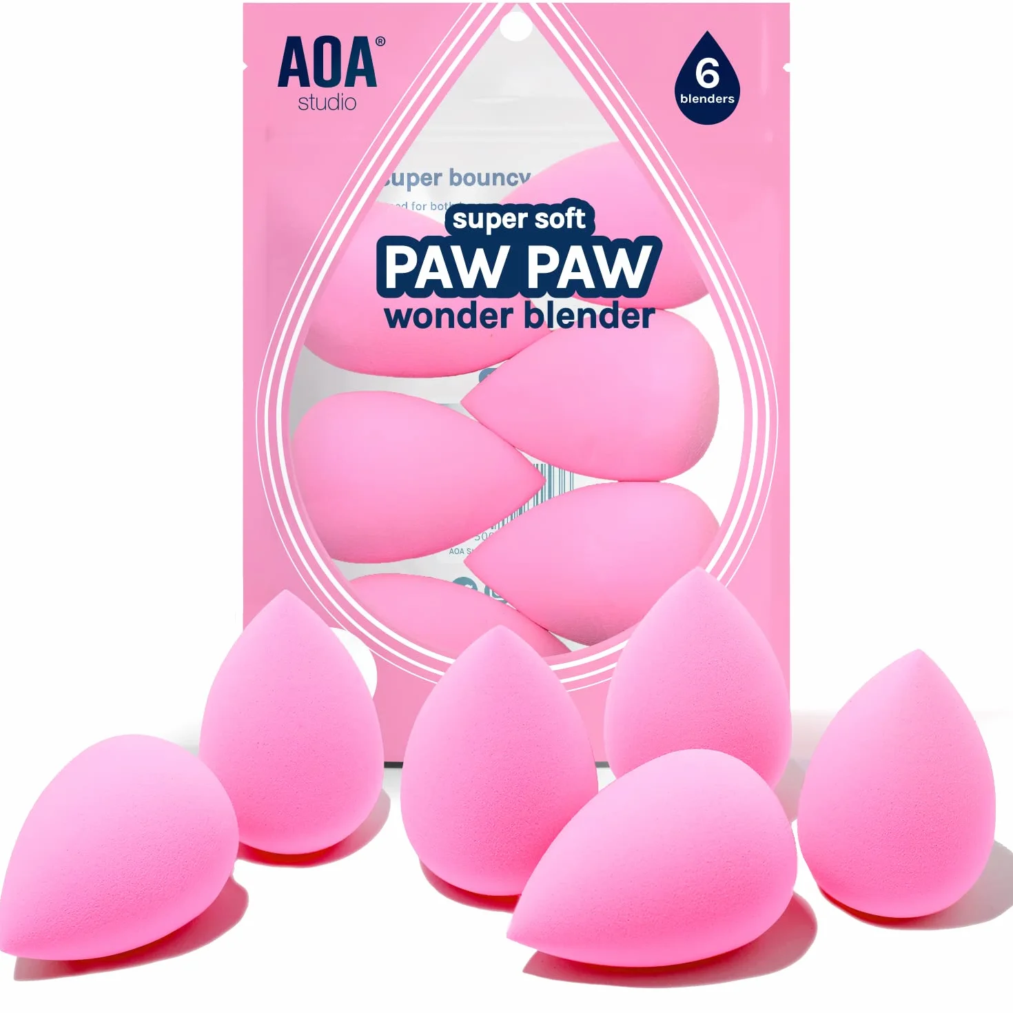 AOA Studio Collection zestaw gąbek do makijażu, 6 sztuk, bez lateksu, o wysokiej precyzji, super miękkie, do pudru, kremu i kosmetyków płynnych