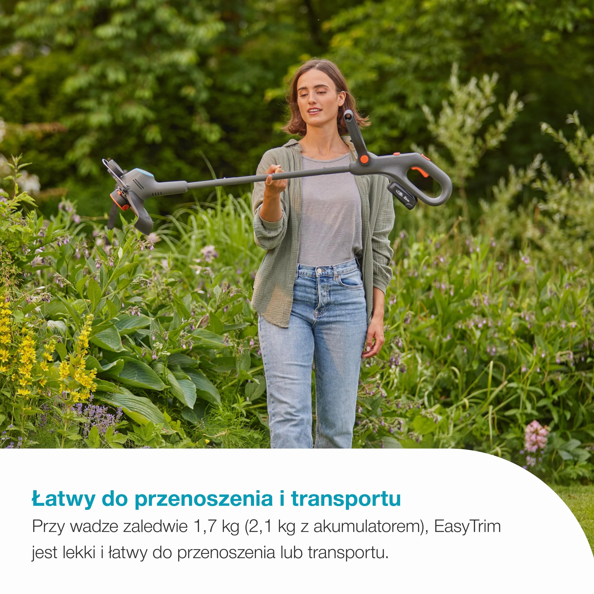 Gardena EasyTrim 25/18 V Solo akumulatorowa podkaszarka do trawy, funkcja 2 w 1, lekka i ergonomiczna, idealna do precyzyjnych krawędzi (14704-55)