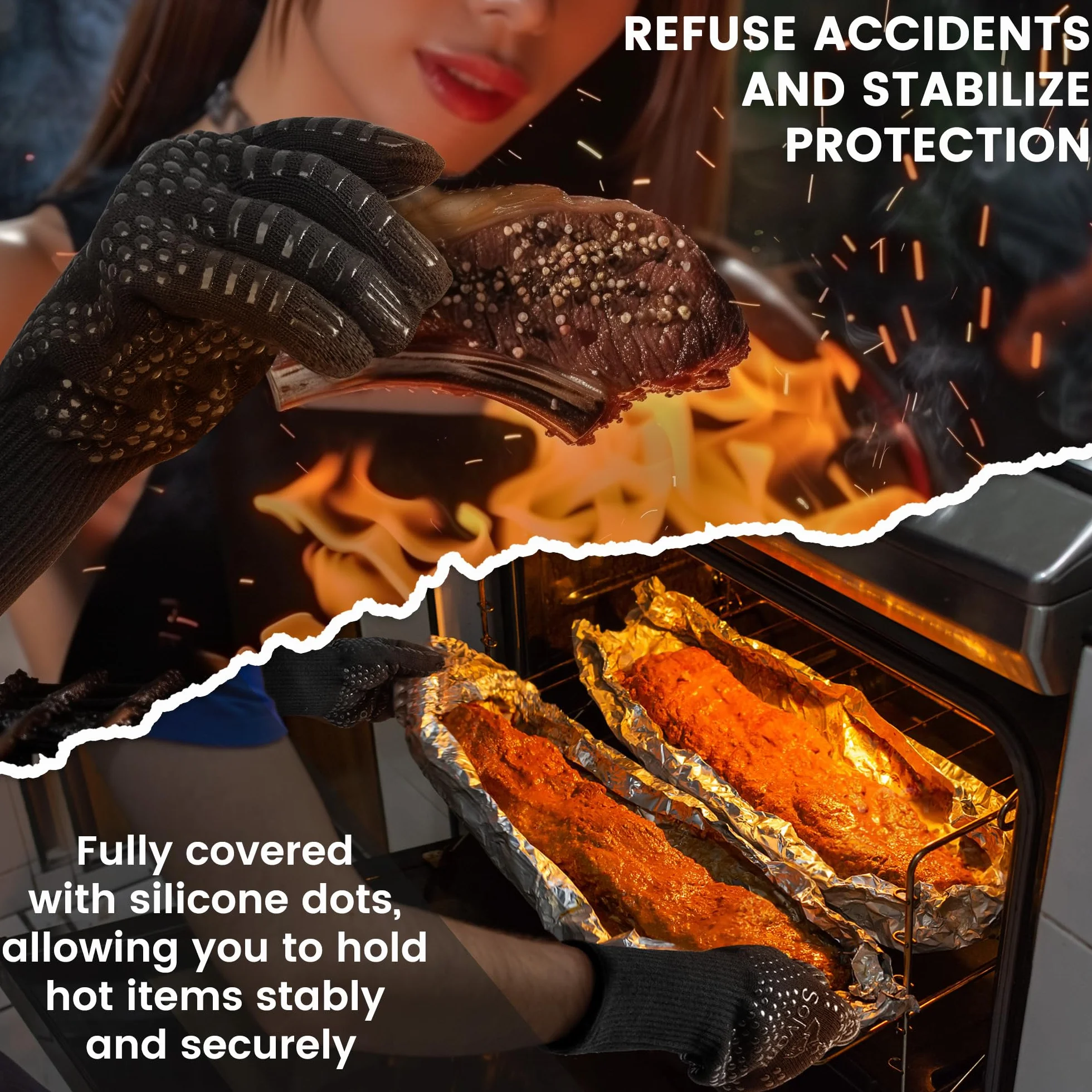 Rękawice grillowe żaroodporne do 800°C, akcesoria do grillowania, zastosowanie żaroodpornych rękawic do piekarnika, rękawice ognioodporne, rękawice do grilla, rękawice kuchenne