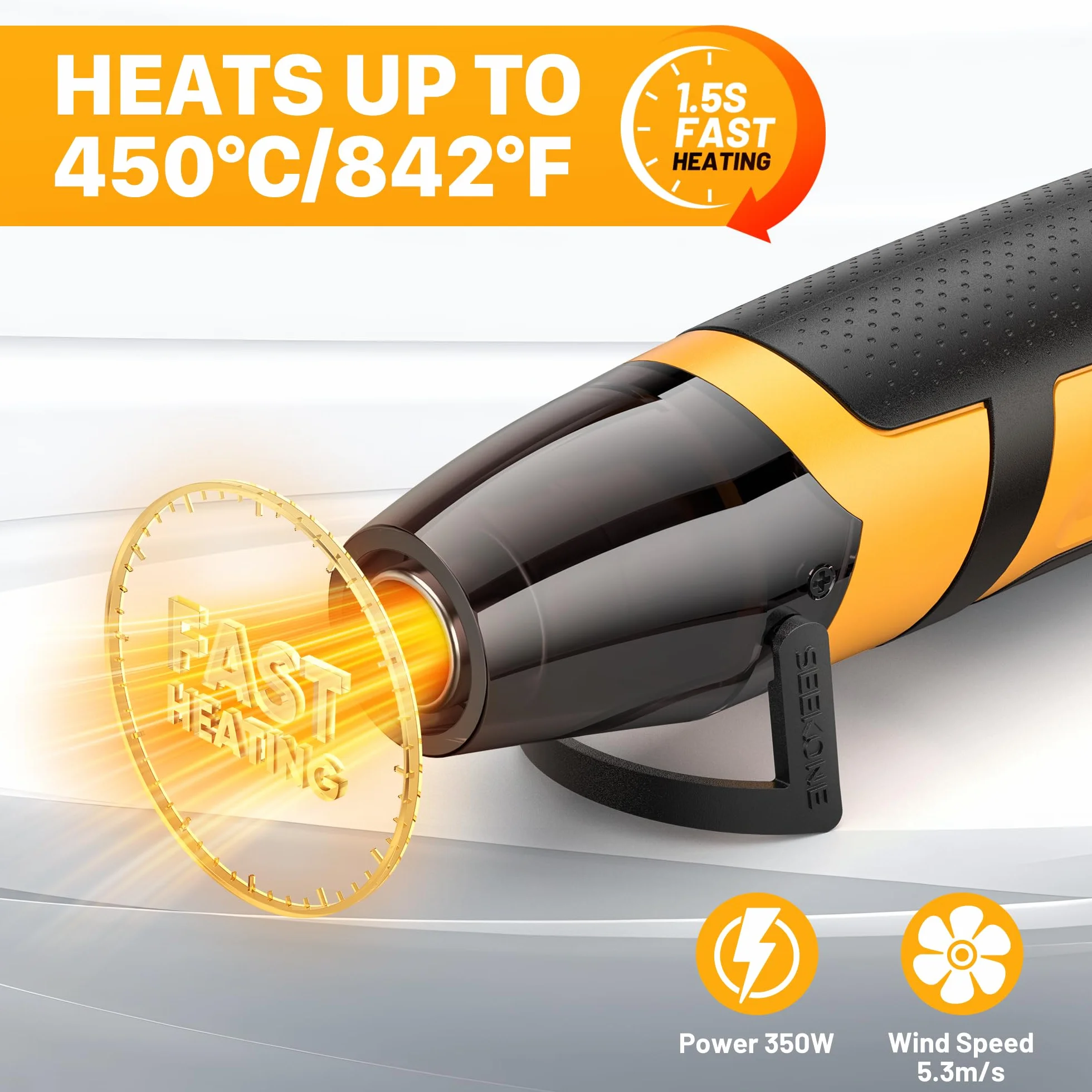 SEEKONE Mini Opalarka 2 Temperatury 260℃/450℃, 350W Ręczna Opalarka z Dyszą Odbłyśnikową i Kablem o Długości 1,5 m Przenośny Wielofunkcyjny do Wytłaczania Rzemieślniczego, Owijania Termokurczliwego