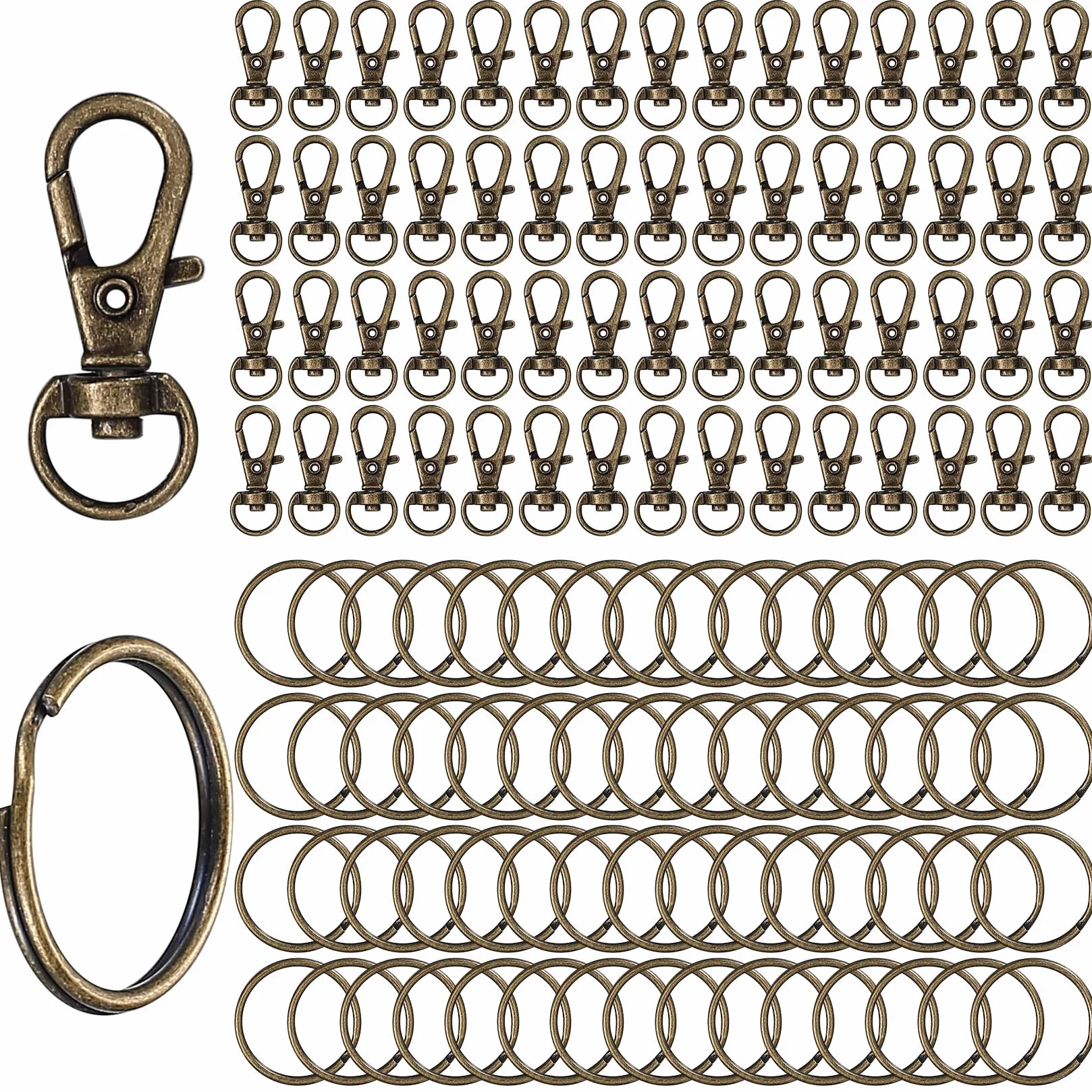 120 sztuk breloczków do kluczy z brązu i pierścieni do rozłupywania (60 pierścieni do kluczy + 60karabińczyk Twist Clips), karabińczyk z przegubem obrotowym, kółko do kluczy, do toreb, rękodzieła,