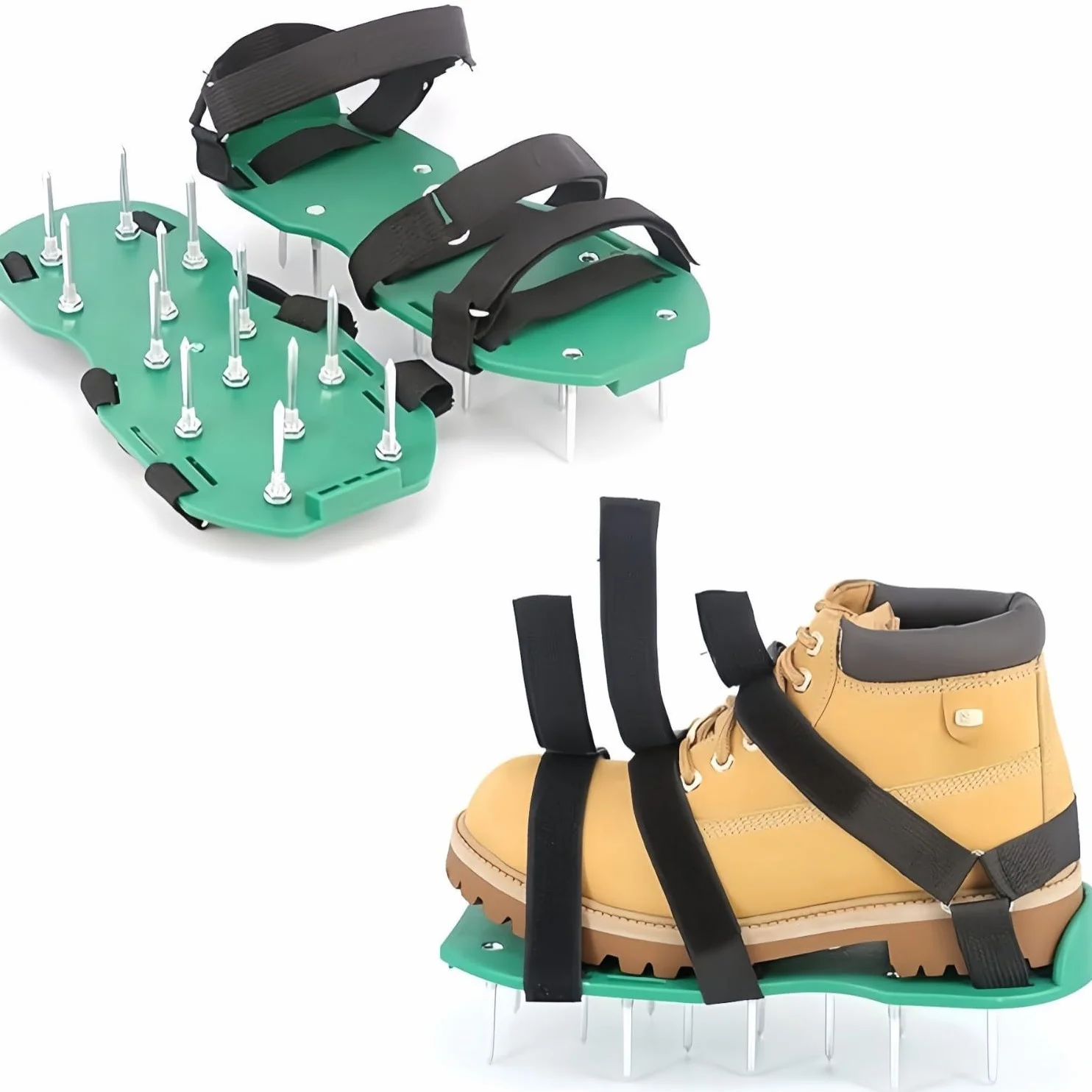 Buty do napowietrzania trawnika z kolcami 15 mm, 26 stalowych końcówek, regulowane paski