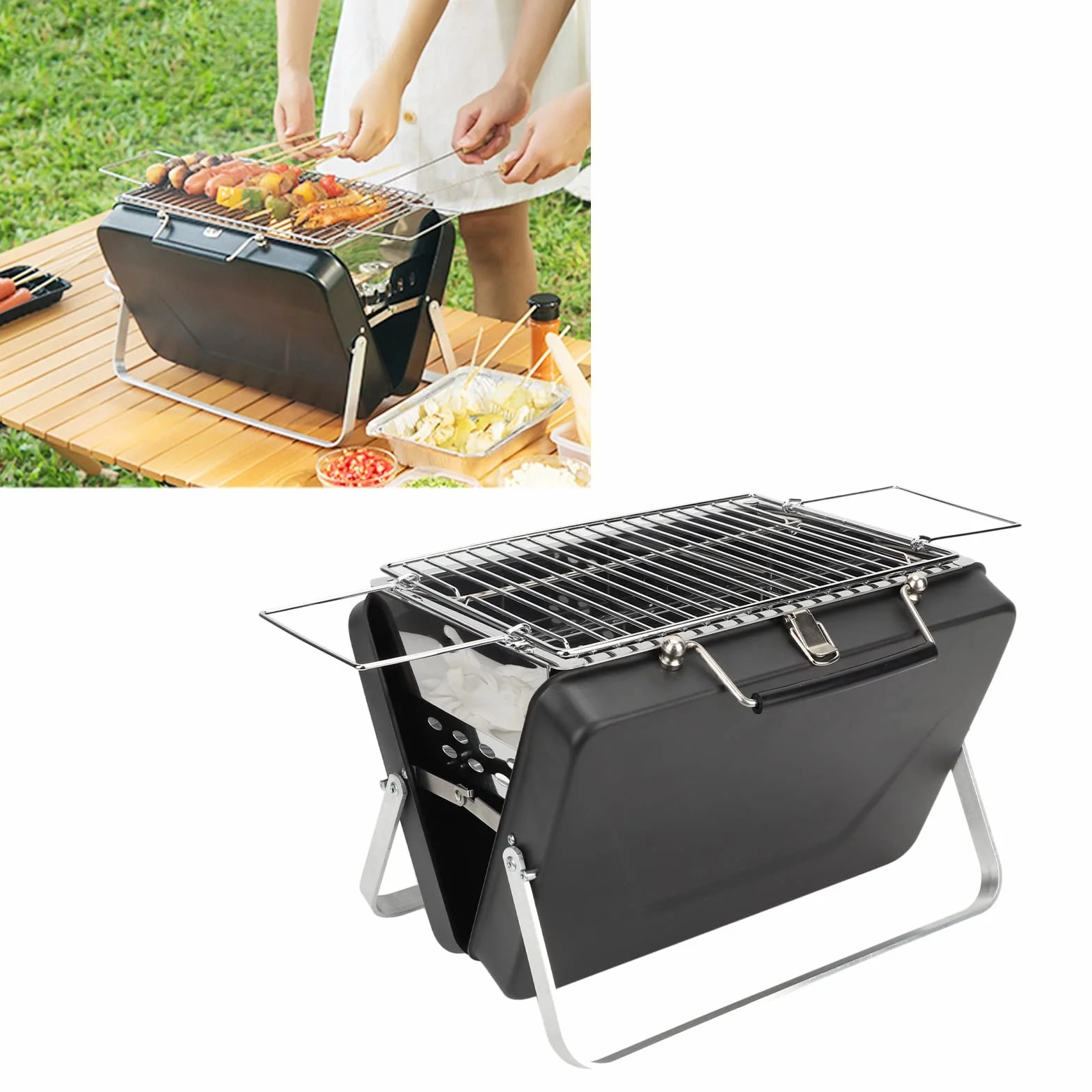 Przenośny Grill Węglowy, Bary do Grillowania Natychmiastowe Składanie i łatwe Przenoszenie, Grill Grillowy Składany Grill na Notebooka do Grillowania na świeżym Powietrzu Kemping