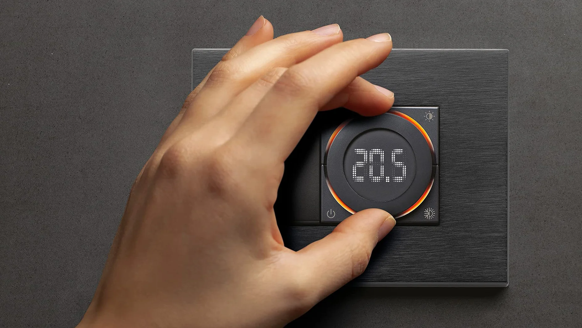 VIMAR 02973 inteligentny termostat WiFi z pokrętłem i wyjściem przekaźnikowym, Bluetooth, ogrzewanie i chłodzenie w trybie ON/OFF i PID, podświetlenie LED, uzupełnienie ramką osłonową Vimar, szary