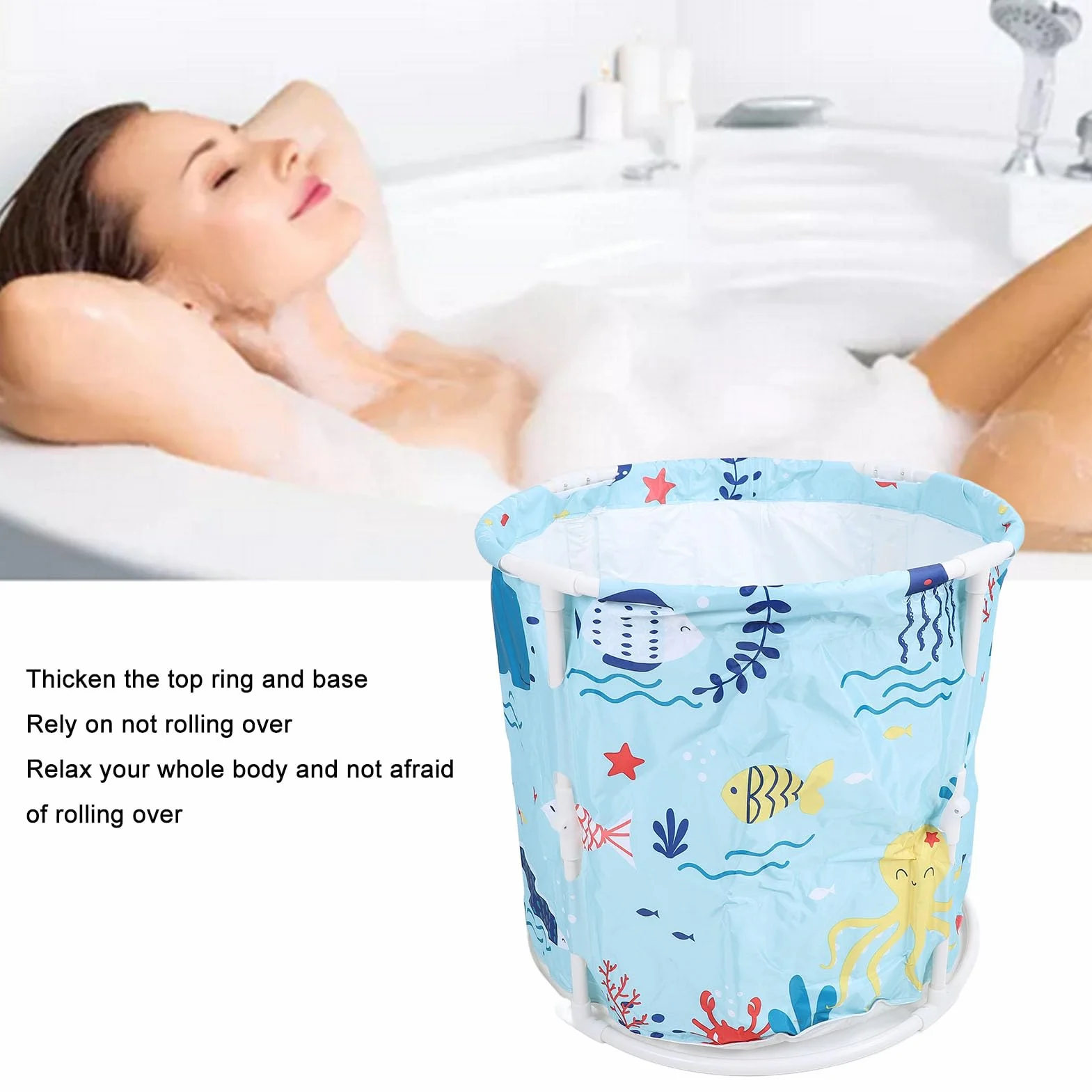 Przenośna Składana Wanna, Japońska Wanna z poduszką, Składana Wanna SPA dla Dorosłych Chłopcy Dziewczęta, Kąpiel z Gorącym Lodem na Zewnątrz/wewnątrz (BLUE)