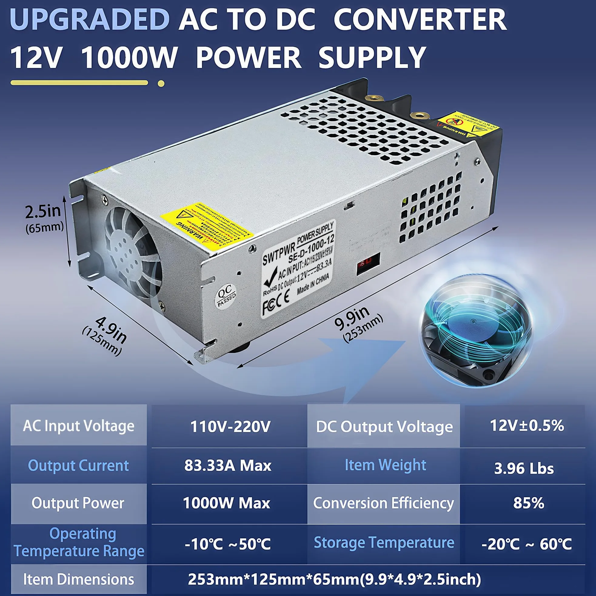 Upgraded AC na DC 12 V 83 A 1000 W zasilacz transformator 230 V AC na DC zasilacz przemysłowy do LED CCTV Radio SMPS 110 V/230 V