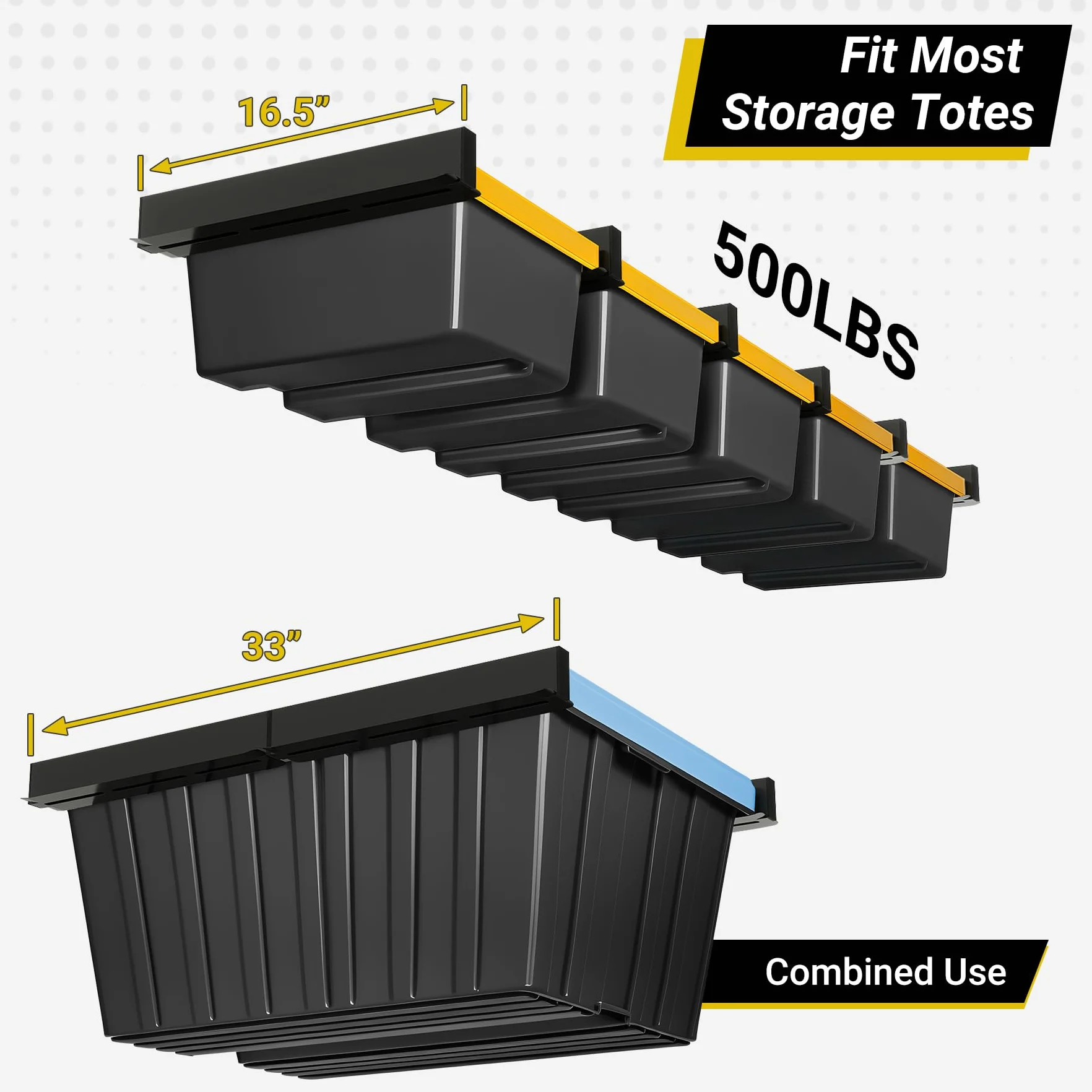 5-bin Overhead Garage Storage Rack, wytrzymałe sufitowe stojaki do przechowywania, powlekany proszkowo, do garaży, szop, magazynów (6 szt., na 5 pojemników)