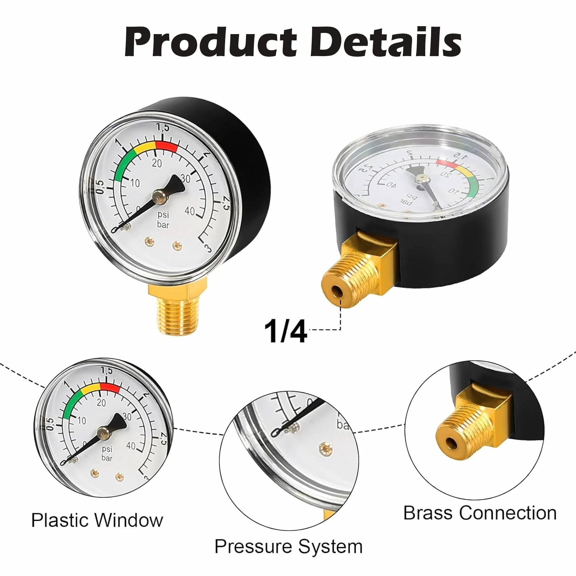 Manometr basenowy średnica 50 mm przyłącze pionowe 0-3 BAR/PSI do filtra piaskowego