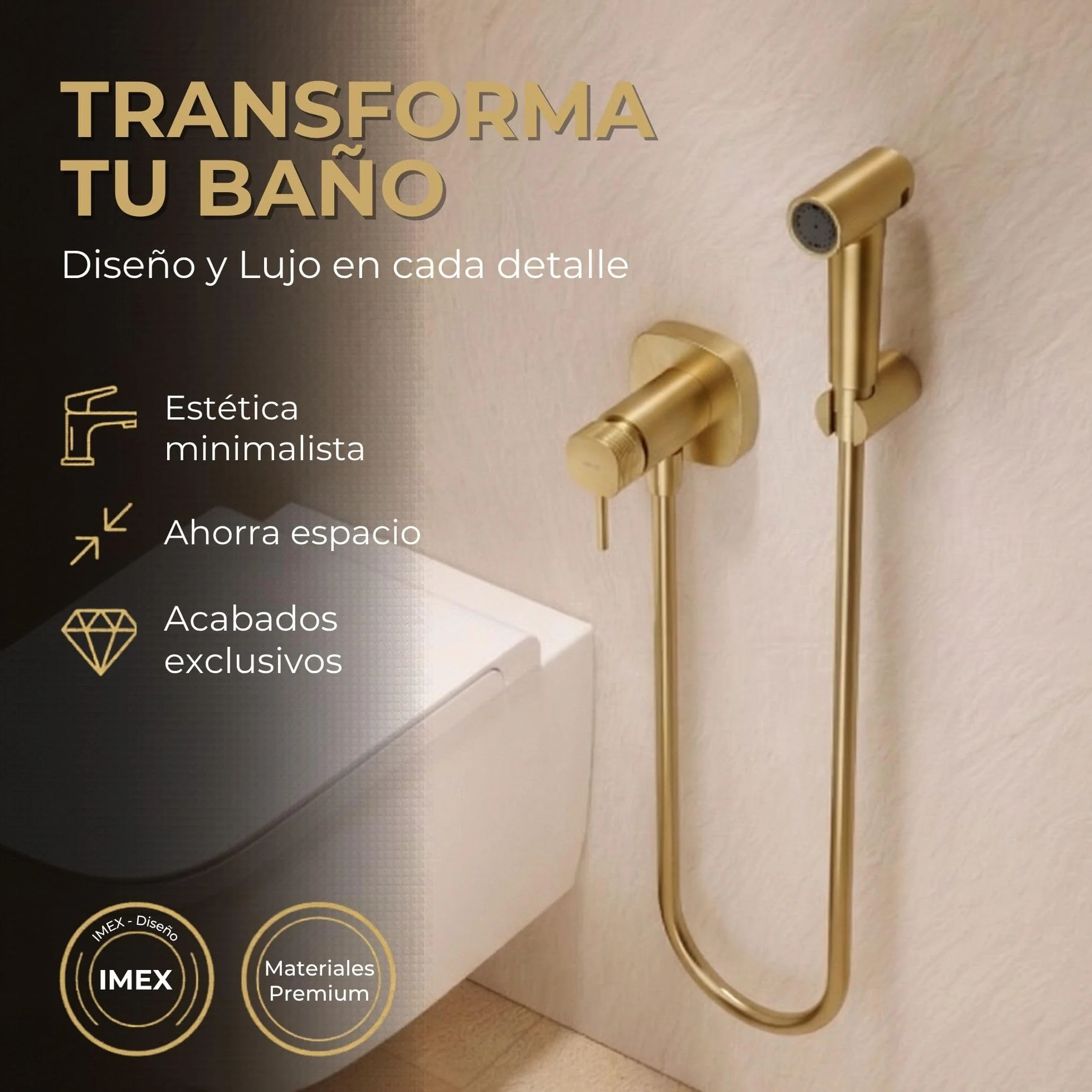 IMEX Bidet prysznic z ciepłą i zimną wodą w kolorze złotym. Bidet do zabudowy kran do toalety ze szczotkowanego złota, higieniczna pojedyncza rączka do toalety, zamiennik kranu bidetowego, seria