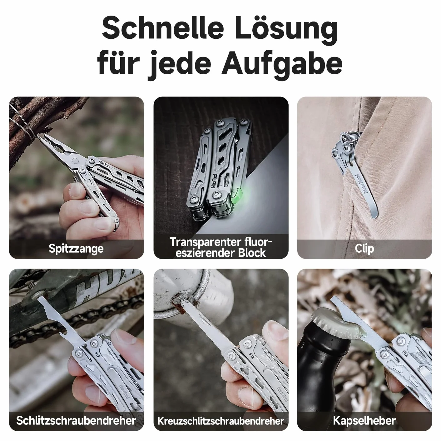 NexTool Multitool, F12 Mini Flagship narzędzie wielofunkcyjne 13 w 1, narzędzie wielofunkcyjne do breloczków z nożyczkami ząbkowanymi, pilnikiem, blokadą bezpieczeństwa, ulepszenie stali 80CrMoV14 do
