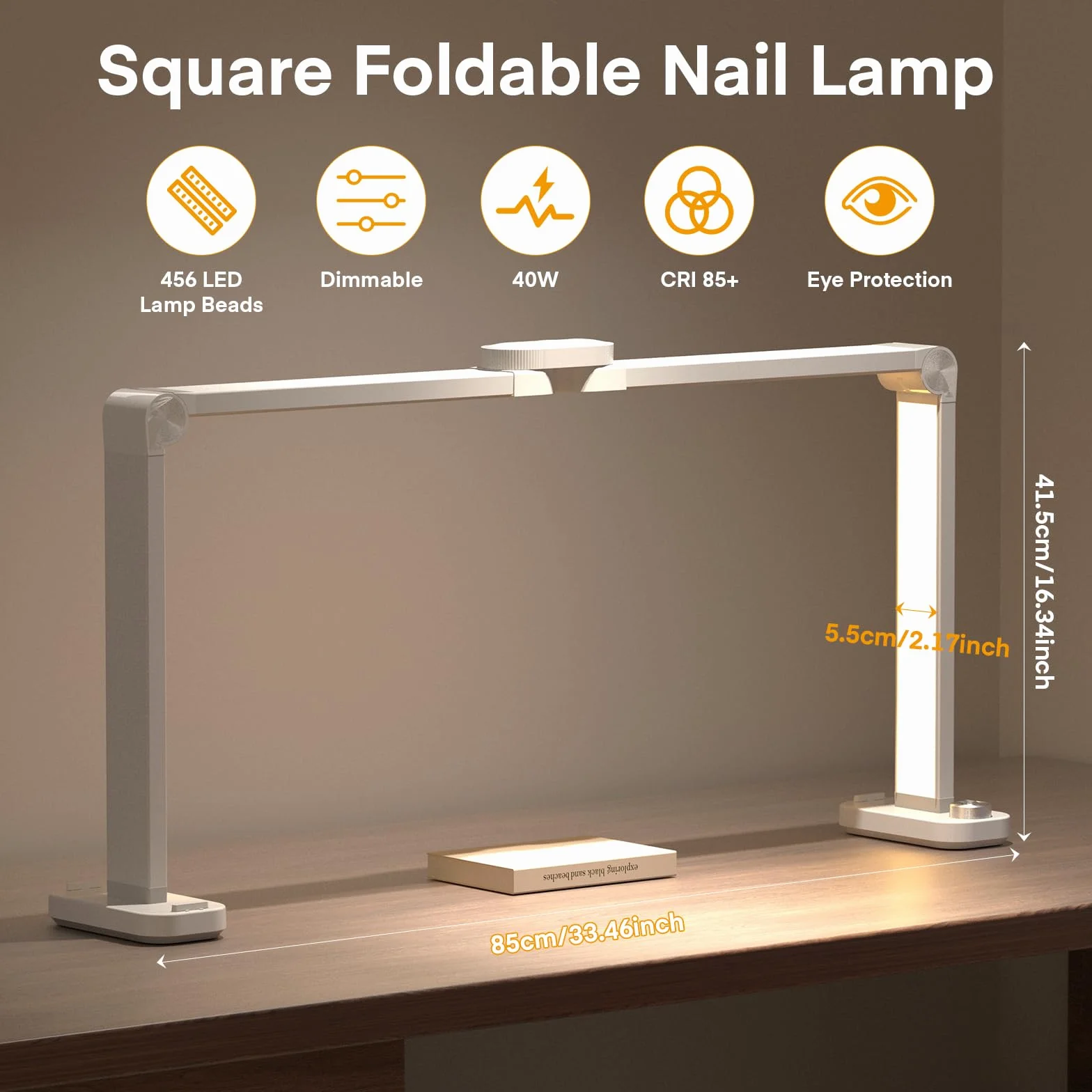 Kwadratowa lampa biurkowa 40 W, półksiężyc, 85 cm, składana lampa stołowa LED, 3000 K, 6000 K, z uchwytem na telefon, do przedłużania rzęs, tatuaż,