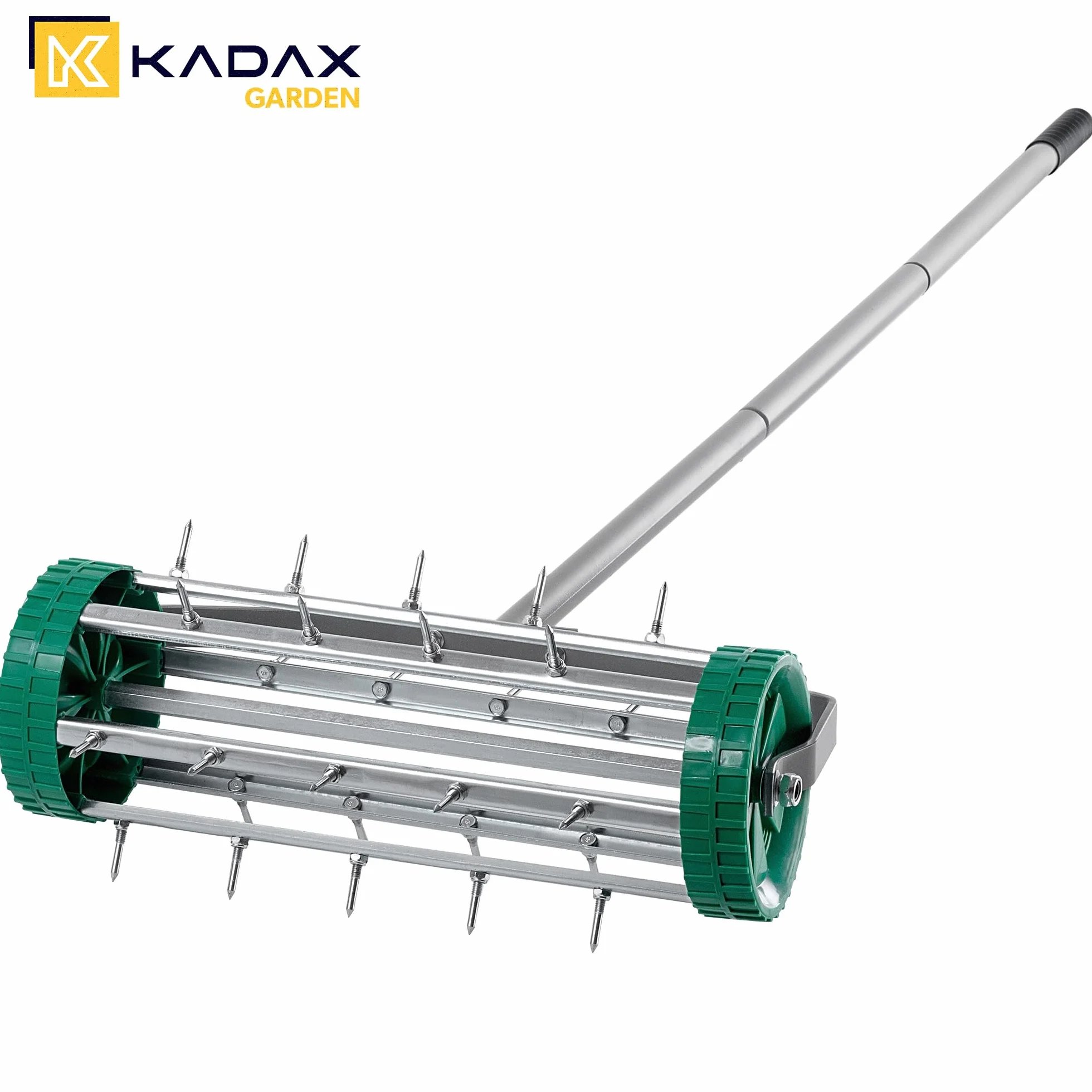 KADAX Ręczny wertykulator napowietrzacz trawnika stalowy aerator z gwoździami 3,3 cm wałek kolczasty 148 cm
