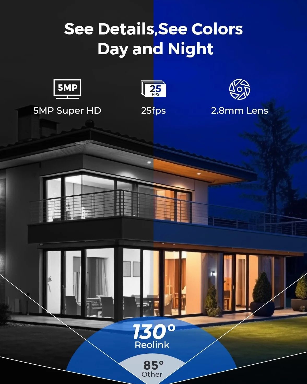 Reolink 5MP PoE System kamer z 4 wandaloodpornymi kamerami, noktowizor, wykrywanie osób/pojazdów/zwierząt, 8-kanałowy NVR z dyskiem 2 TB, RLK8-500V4.