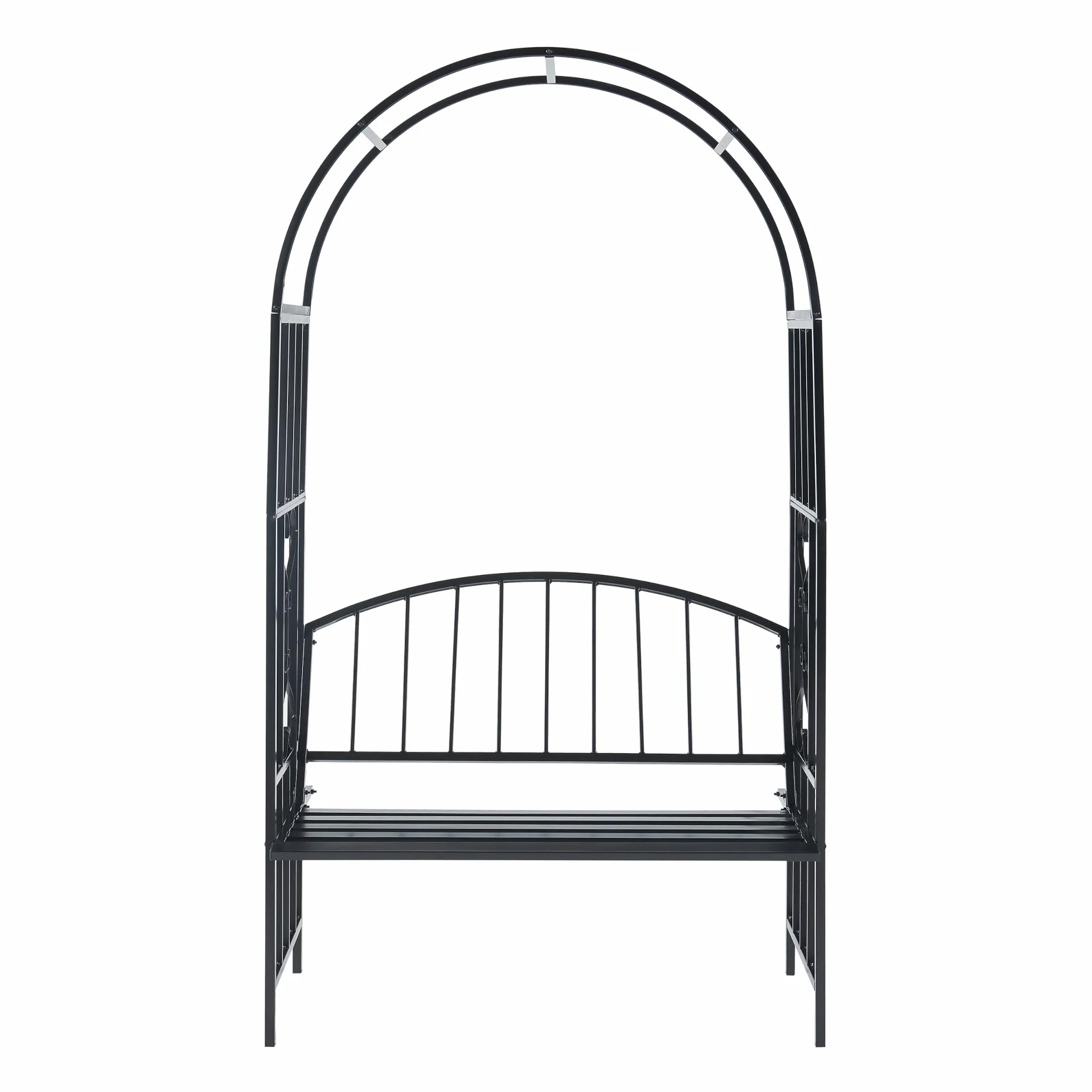 casa.pro Pergola Barile z ławką łuk różany z dwuosobową ławką metal czarny 205x114x55 cm łuk ogrodowy