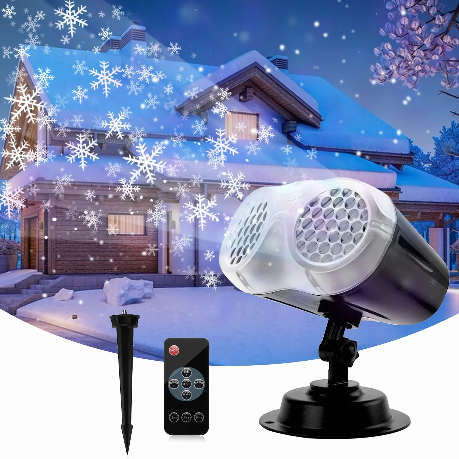 Zewnętrzny projektor bożonarodzeniowy LED Binokularny reflektor Snowfall Efekt śniegu IP65 Wodoodporna lampa projekcyjna z pilotem Dekoracja Boże Narodzenie Wnętrze na Boże Narodzenie Nowy Rok Ogród