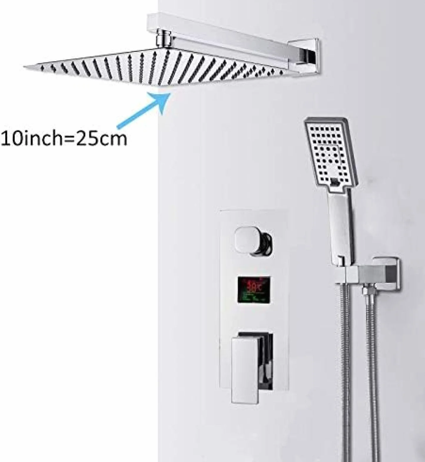 Chromowany Wyświetlacz Cyfrowy Do Łazienki, Bateria Prysznicowa, Deszczownica, Bateria Dwudrożna, Bateria Mieszająca, System Wannowo-Prysznicowy, Bateria Wannowo-Prysznicowa - Zestaw 20 Cali, Zestaw