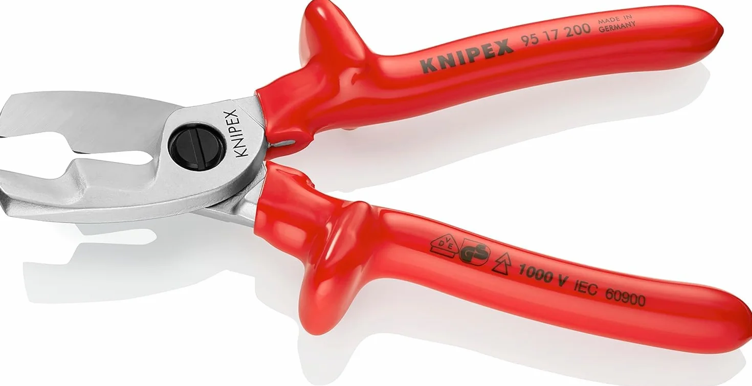 KNIPEX Nożyce do kabli z podwójnym ostrzem chromowany izolowane zanurzeniowo wg VDE 200 mm, 95 17 200
