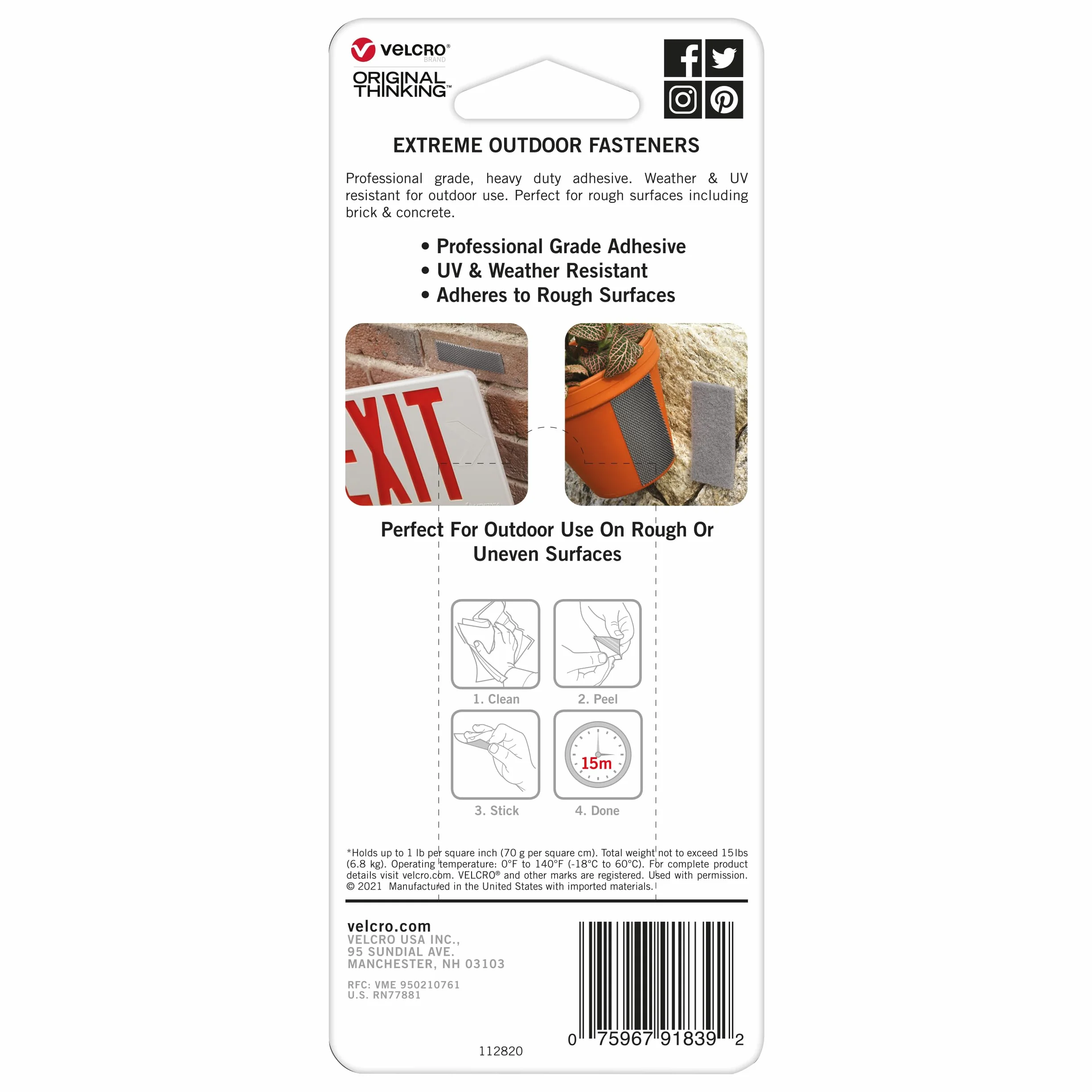 Velcro Extreme Outdoor 91839 Paski na Rzep, Czarny, 4 x 2" / 2 szt.