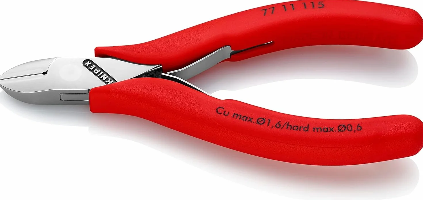 KNIPEX Szczypce tnące boczne dla elektroników ze złączem wsuwkowym z nasadkami z antypoślizgowego tworzywa sztucznego 115 mm, 77 11 115