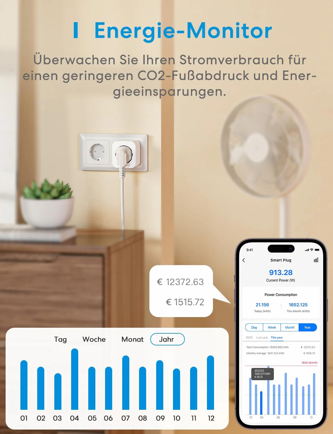 Meross Inteligentna wtyczka z monitorem zasilania, wtyczka Bluetooth Alexa 16A ze zdalnym sterowaniem i głosem, timer, wtyczka WiFi kompatybilna z Alexa, Google Home i SmartThings, 2 szt