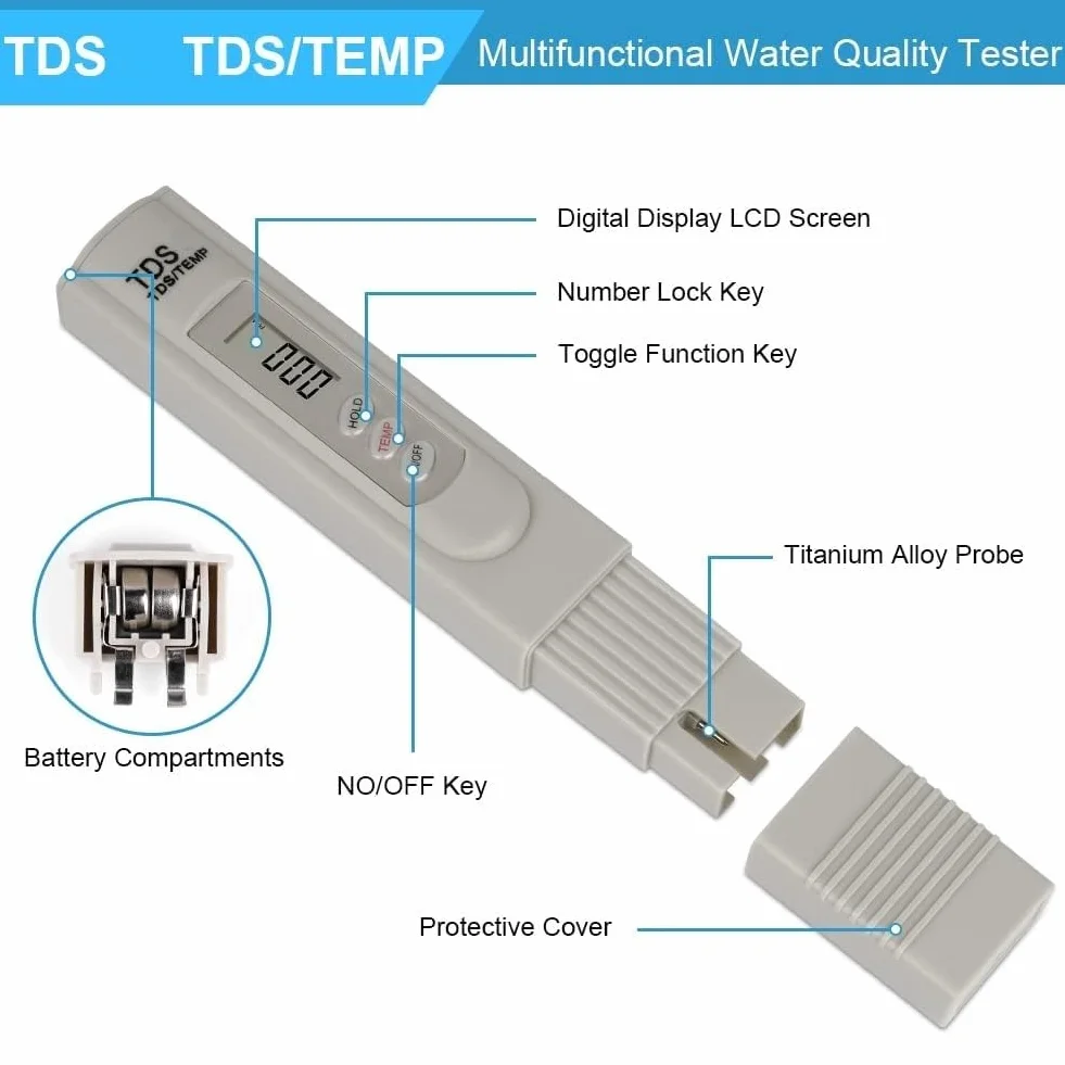 Flintronic Test jakości wody, miernik TDS, dokładność odczytu +/- 2%, tester wody TDS/Temp 2 w 1, do wody pitnej, basenu, hydroponiki, akwarium