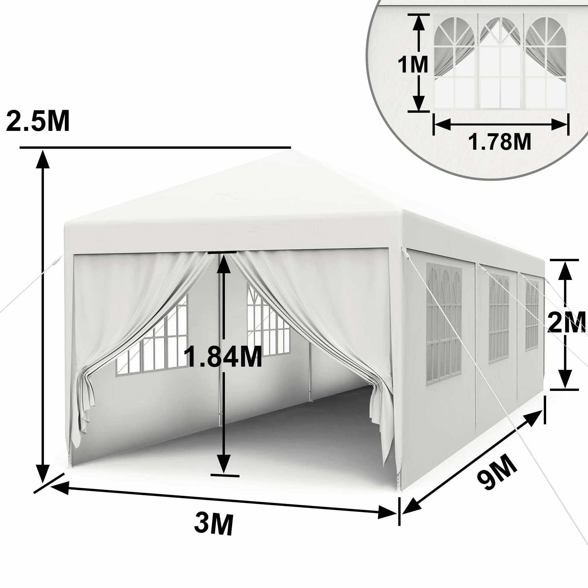 Pawilon ogrodowy 3x9 m wodoszczelny odporny na warunki zimowe ochrona UV namiot kempingowy