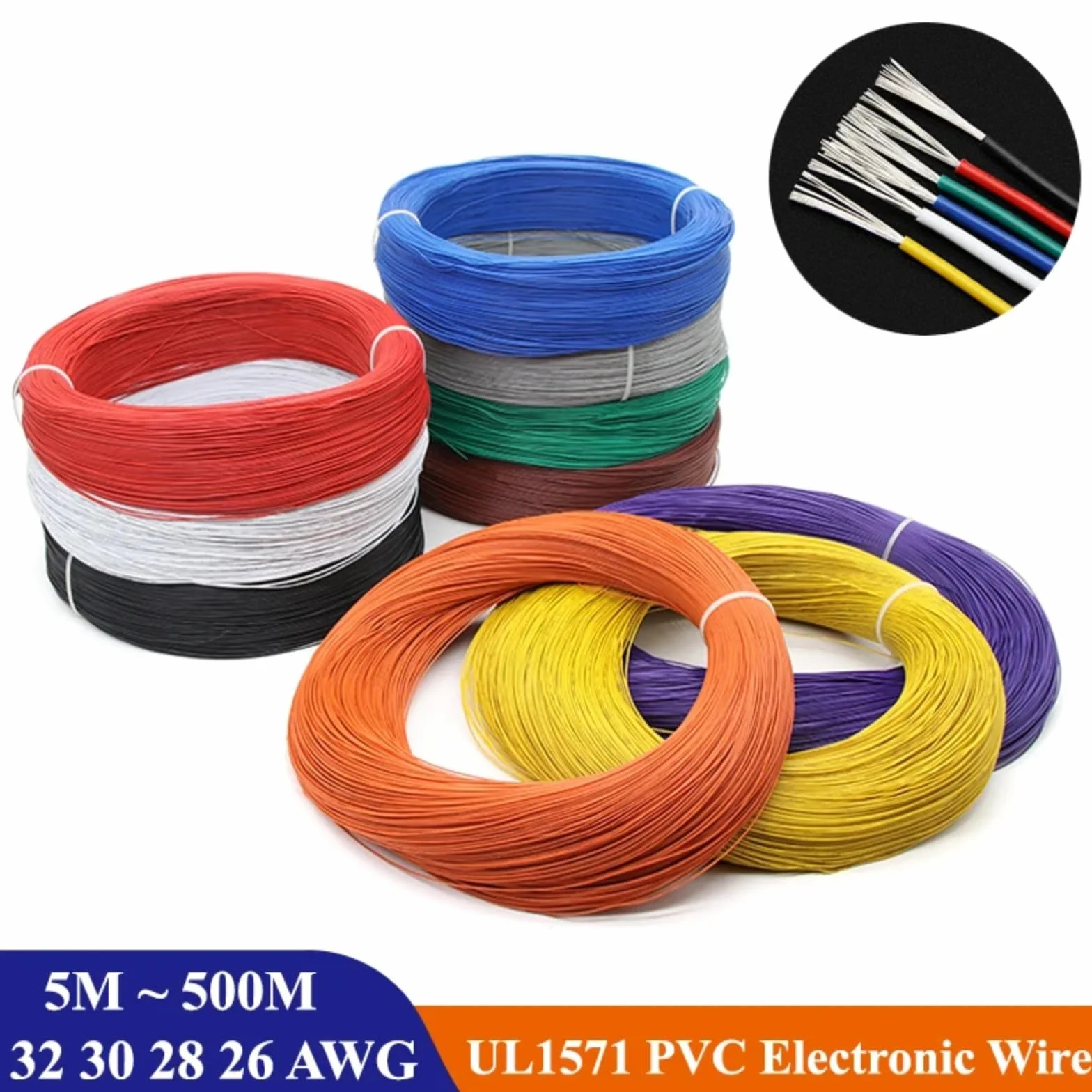 5M 500M UL1571 Kable elektroniczne 32 30 28 26 AWG elastyczne PVC (biały, 100 metrów, 30AWG)