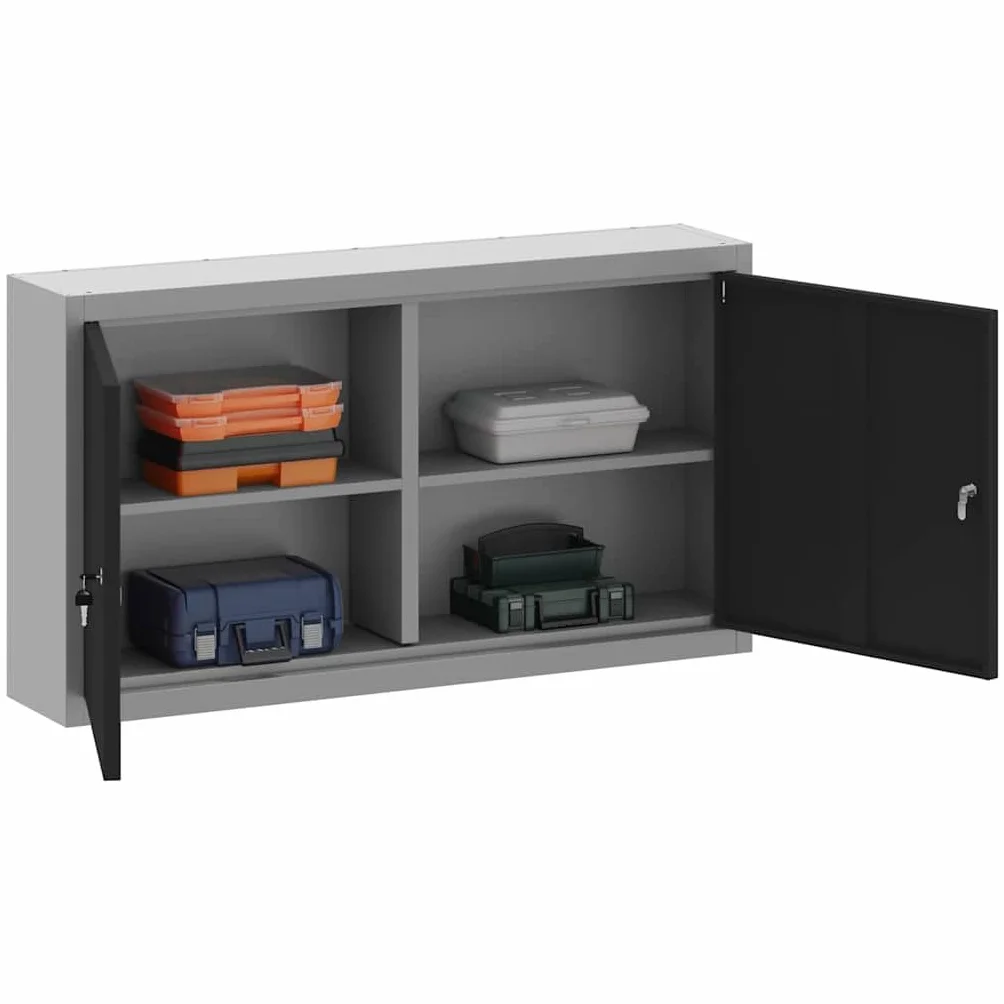 vidaXL Szafka na narzędzia z półką Czarny i szary 100 x 20 x 55 cm, Warsztatowa szafka narzędziowa, metalowa, z regulowanymi półkami, dla praktycznej organizacji i bezpieczeństwa