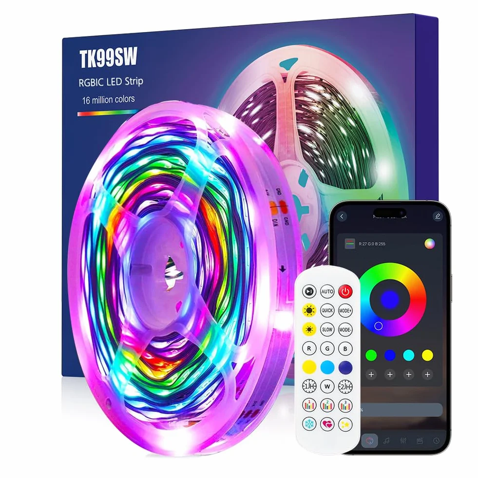 Taśma LED 6m, podświetlenie telewizora LED RGBIC Dreamcolor z pilotem zdalnego sterowania, sterowaniem aplikacją i synchronizacją muzyki, wbudowane diody LED oświetlenia IC