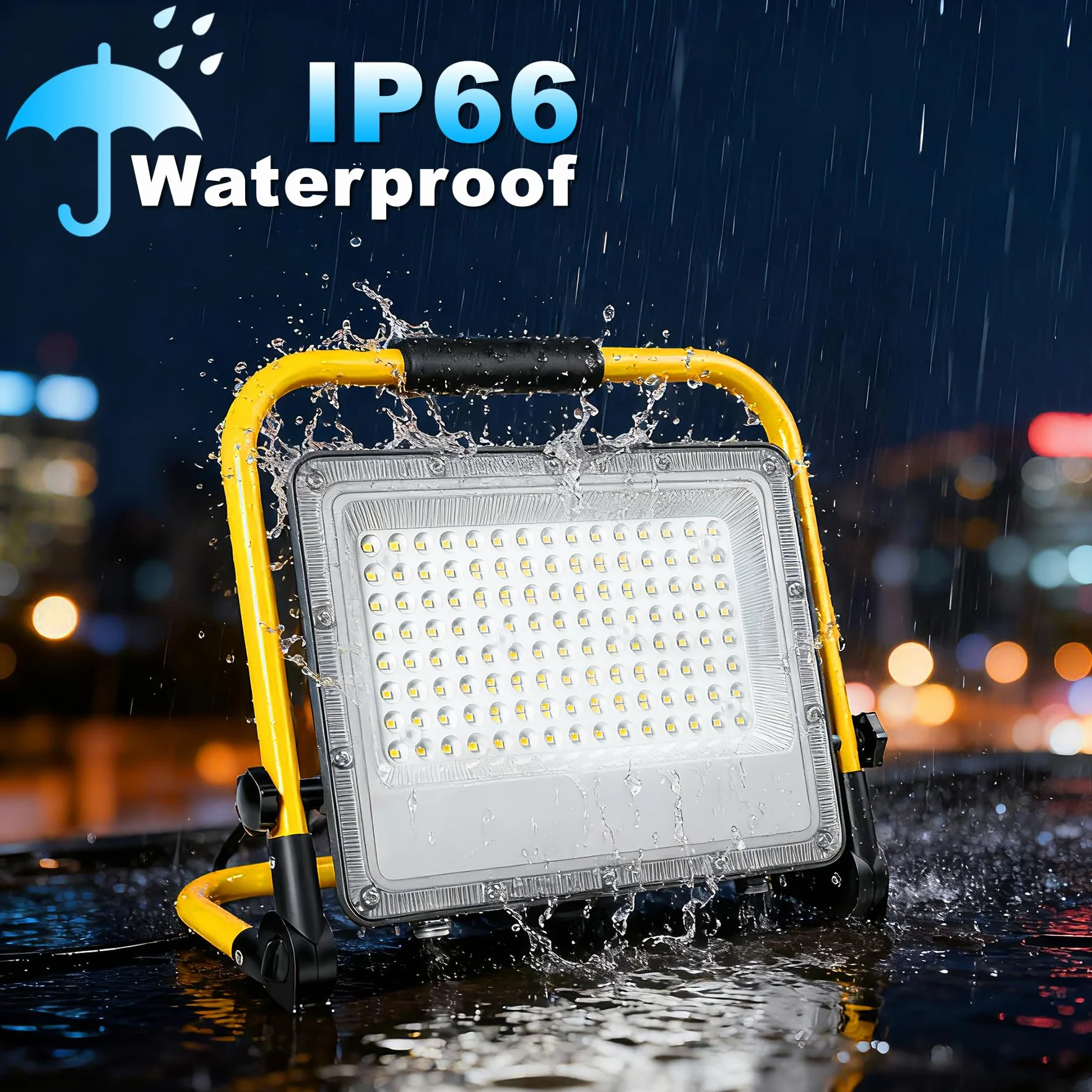 Lampa Robocza LED 150W 15000 Lumenów 6500K Zimna Biel IP66 Wodoodporna ze Stojakiem Kabel 2m – Plac Budowy, Remont Domu, Oświetlenie Płyty G-K