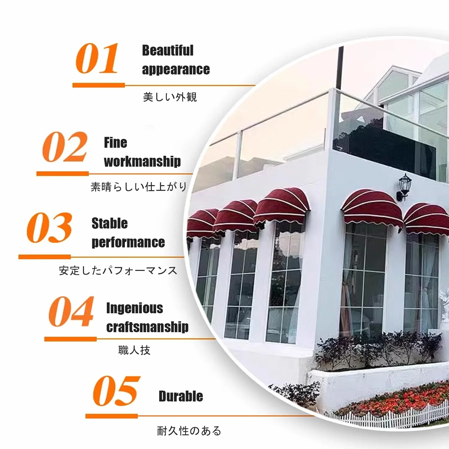 French Curved Awning Anti-UV Waterproof Windproof Dome Window Door Canopy 85cm