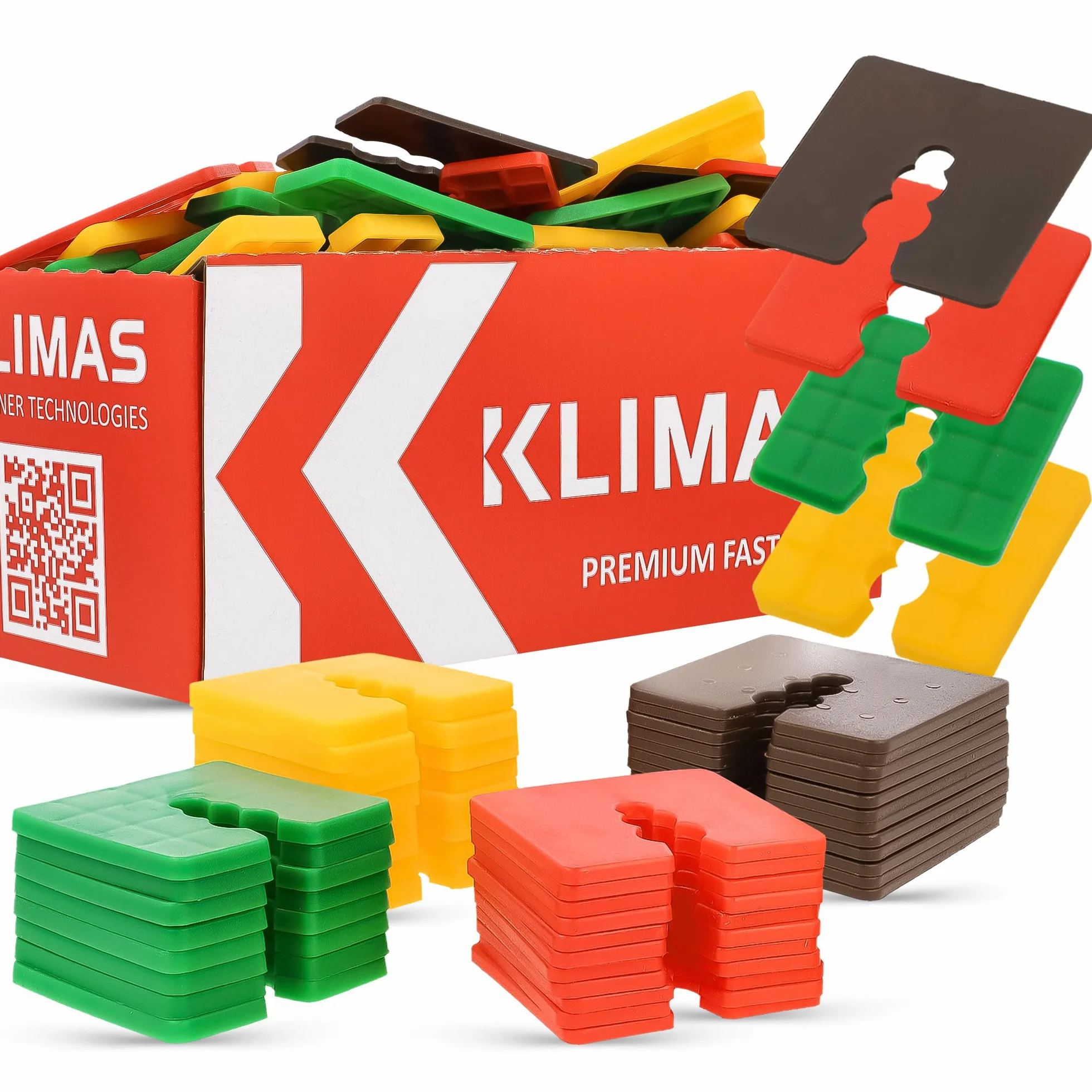 PODKŁADKI DYSTANSOWE Z TWORZYWA SZTUCZNEGO ZESTAW 200-CZĘŚCIOWY 50 x 50 mm WKRĘT-MET® KLIMAS Podkładki w Różnych Kolorach Podkładki klinowe Tuleje dystansowe Wysokość 2-5 mm MIKS
