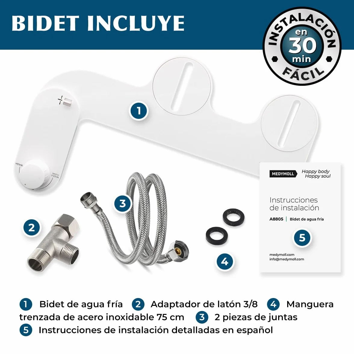 Bidet do toalety toaletowej, nowy design, zimna woda, nieelektryczna (biała)