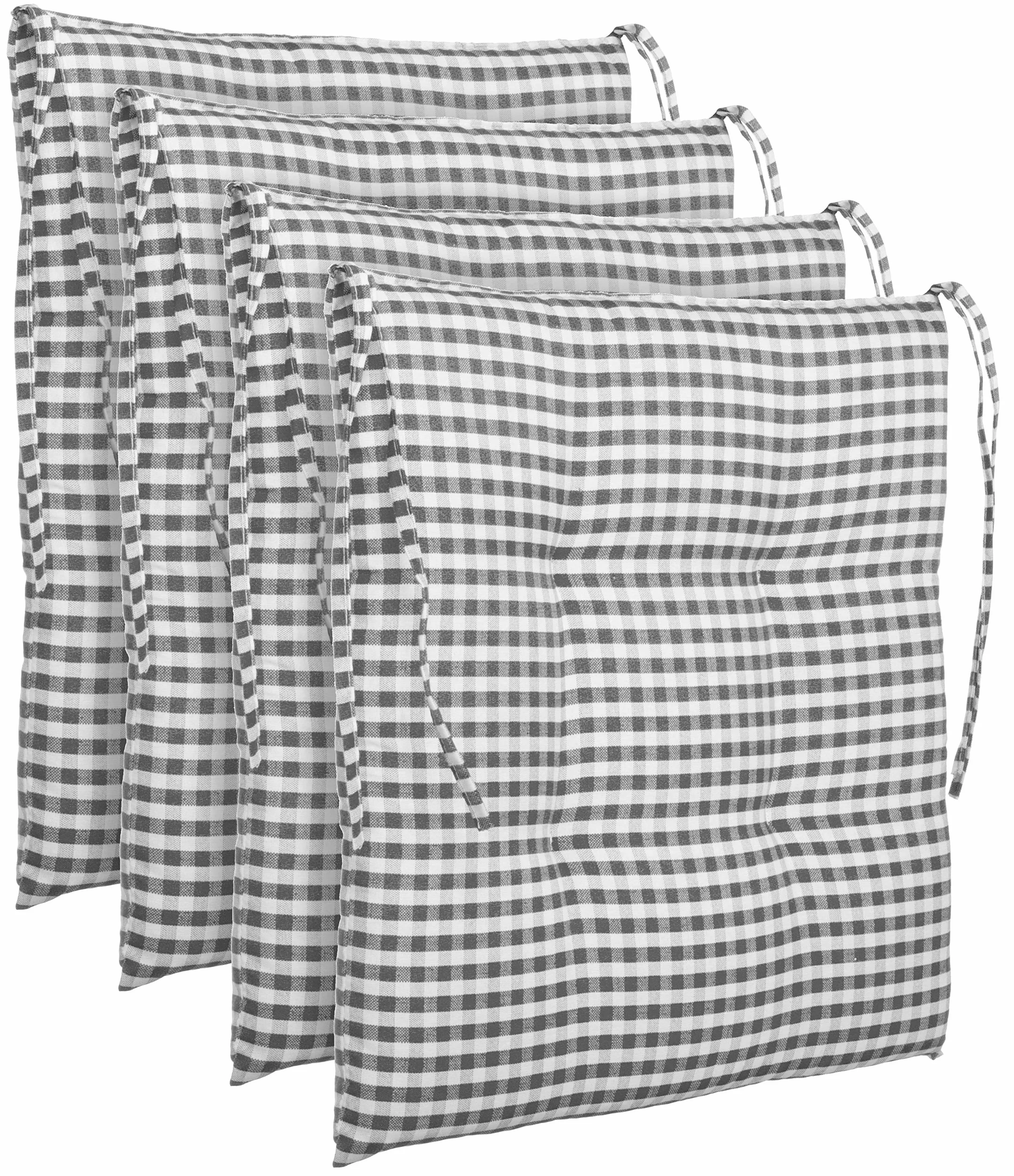 Brandsseller Zestaw 4 poduszek do siedzenia 40 x 40 x 5 cm, w kratkę, poduszki na krzesło z 4-punktowym pikowaniem i tasiemkami sznurkowymi, grubość 5 cm, do kuchni i jadalni, do wnętrz, antracyt