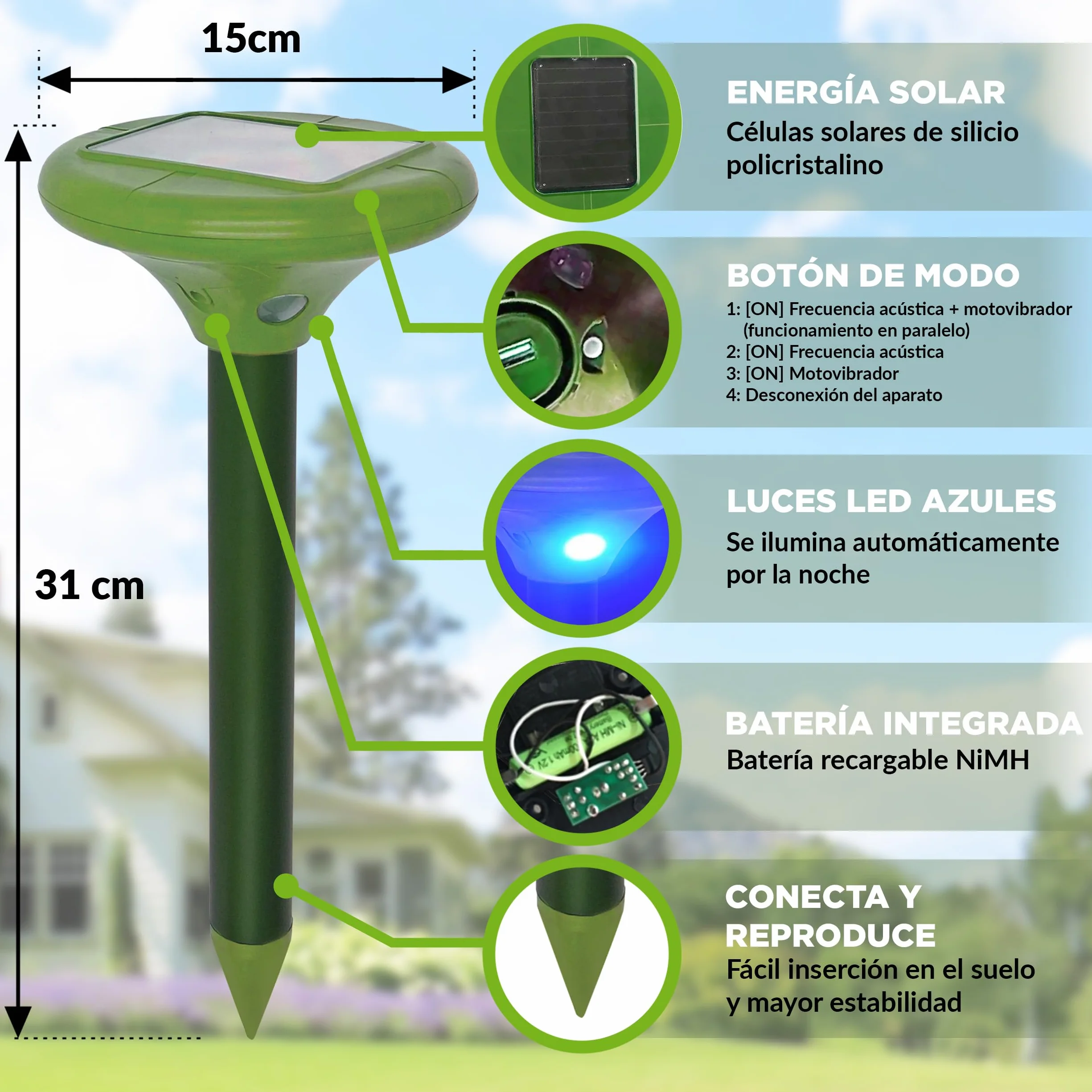 ISOTRONIC Solarny odstraszacz kretów Vibrasonic 3-częściowy zestaw
