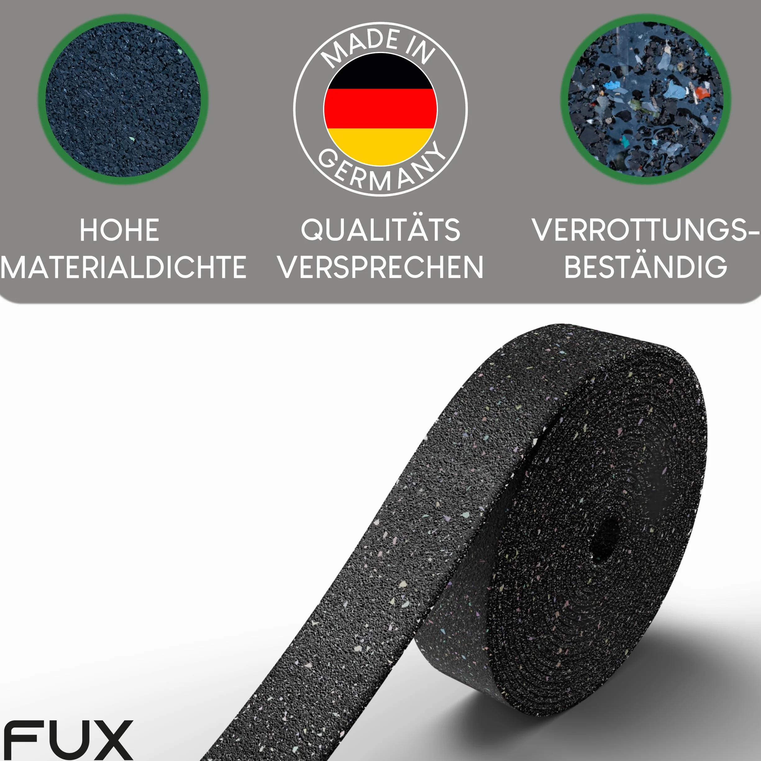 Podkładki tarasowe rolka 2m x 50mm x 3mm – mata montażowa z granulatu gumowego do tarasu i desek tarasowych – podkonstrukcja wpc – antypoślizgowa, wykonana w Niemczech
