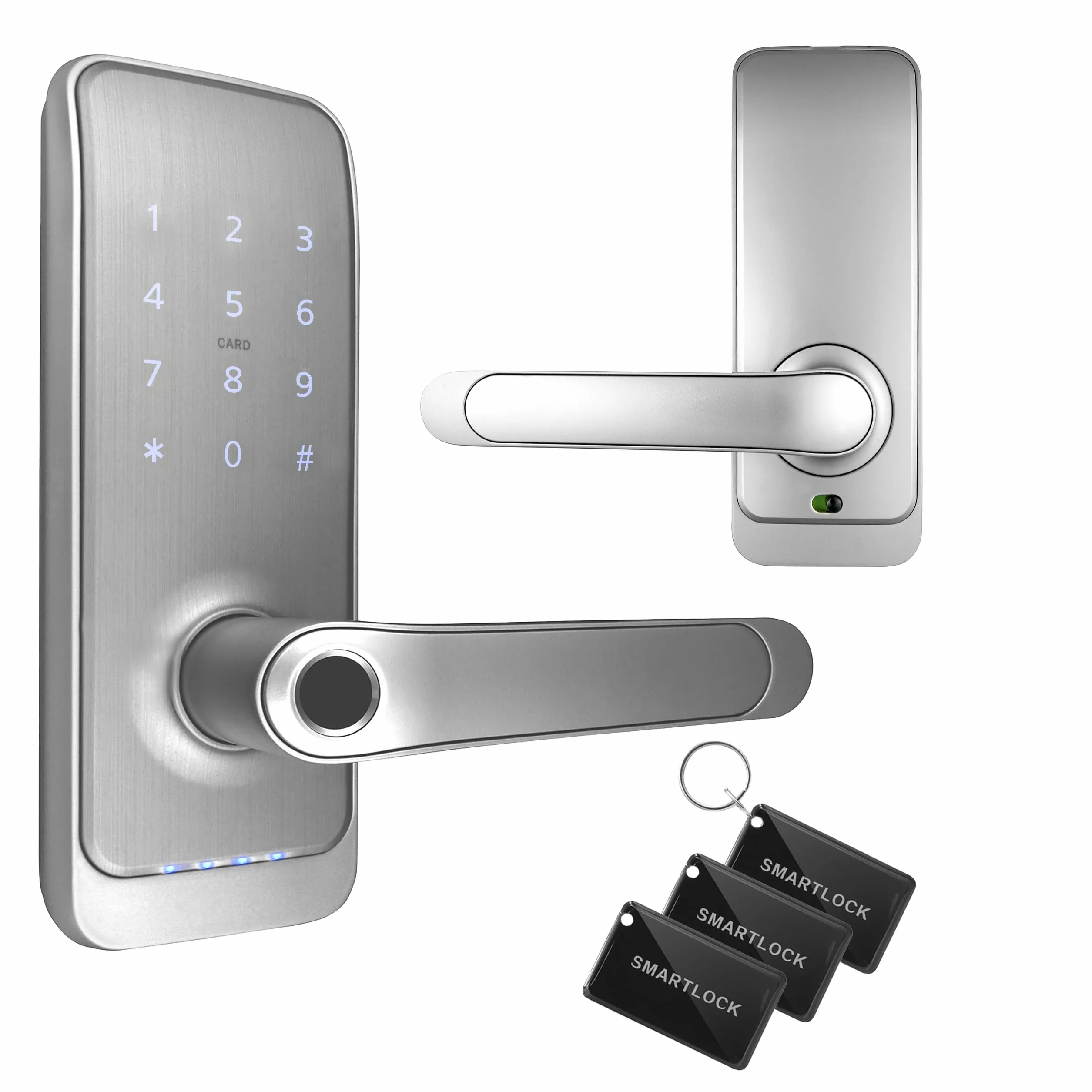 EURA ELH-01H4 inteligentny zamek do drzwi z uchwytem, zamek kodowy, czytnik zbliżeniowy 13,56 MHz, czytnik biometryczny, aplikacja TTLock/TTHotel, IP65, uniwersalny odstęp rygli, biały