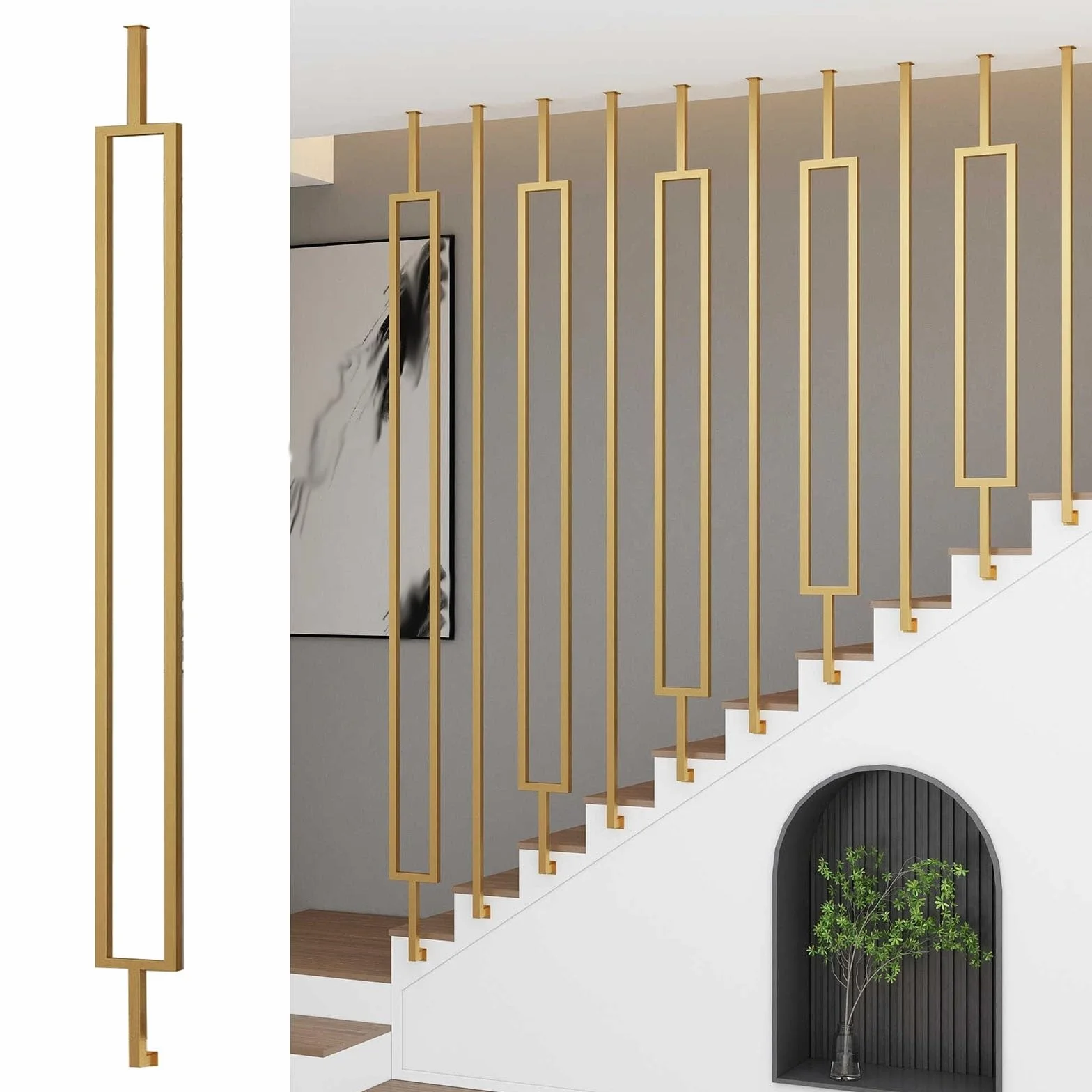 Konfigurowalne metalowe tralki schodowe montowane z boku do schodów poziomych i nachyleniowych 110 cm (43,3 cala) słupek bezpieczeństwa zapobiegający upadkom, idealne do domowych klatek schodowych
