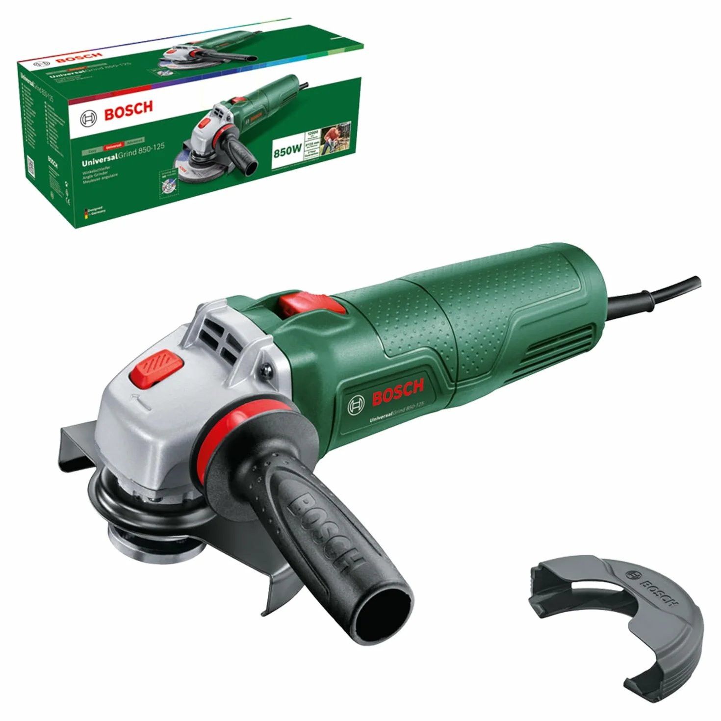 Bosch Sieciowa szlifierka kątowa UniversalGrind 850-125 (do cięcia i szlifowania różnego rodzaju materiałów, 850 W, średnica 125 mm)