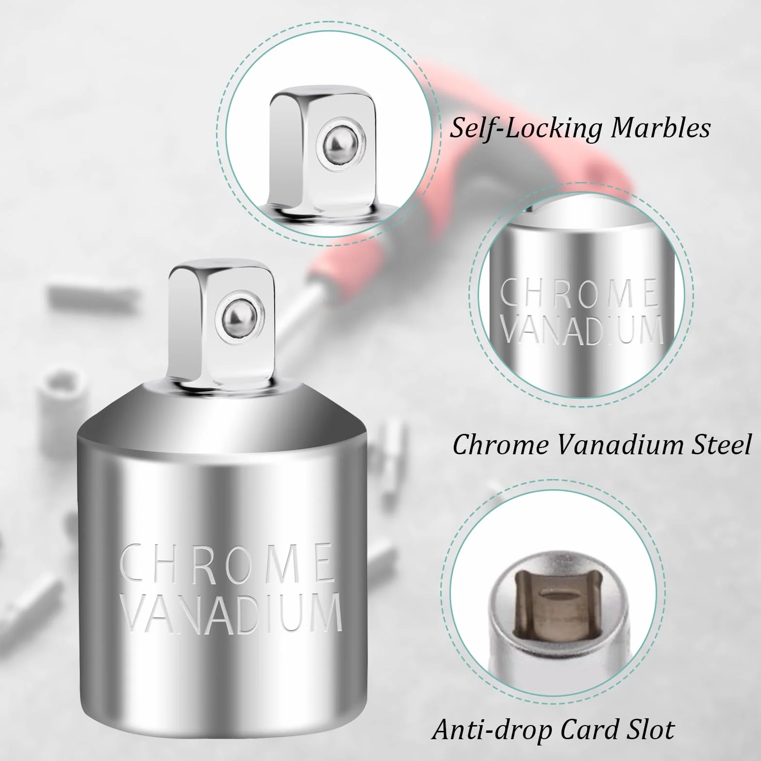 6 sztuk adapterów nasadowych, zestaw adapterów, adapter z grzechotką redukcyjną 1/2„ do 3/8”, 3/8„ do 1/2”, 1/2„ do 1/4”, 1/4„ do 1/2”, 1/4„ do 3/8”, 3/8„ do 1/4”, adaptery do nasadek i końcówek