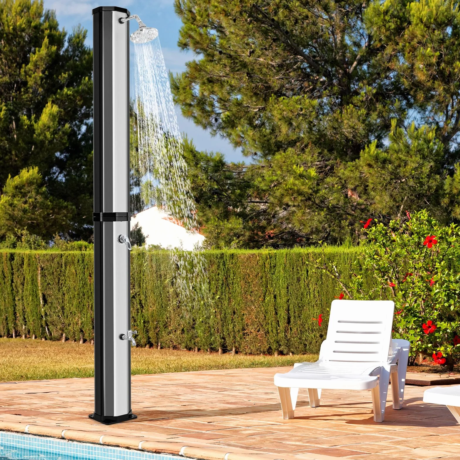 COSTWAY Prysznic solarny 60 l, ogrodowy z pokrowcem ochronnym 227 cm do 60°C