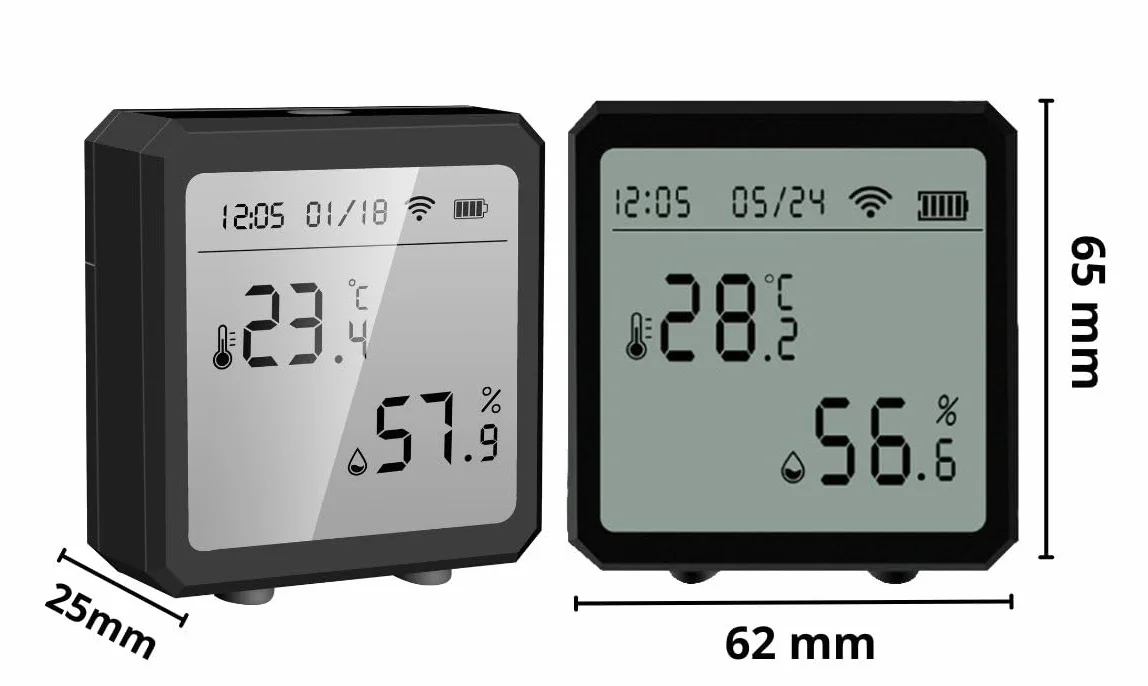 Tuya Czarny Czujnik Temperatury i Wilgotności z Ekranem LCD WiFi
