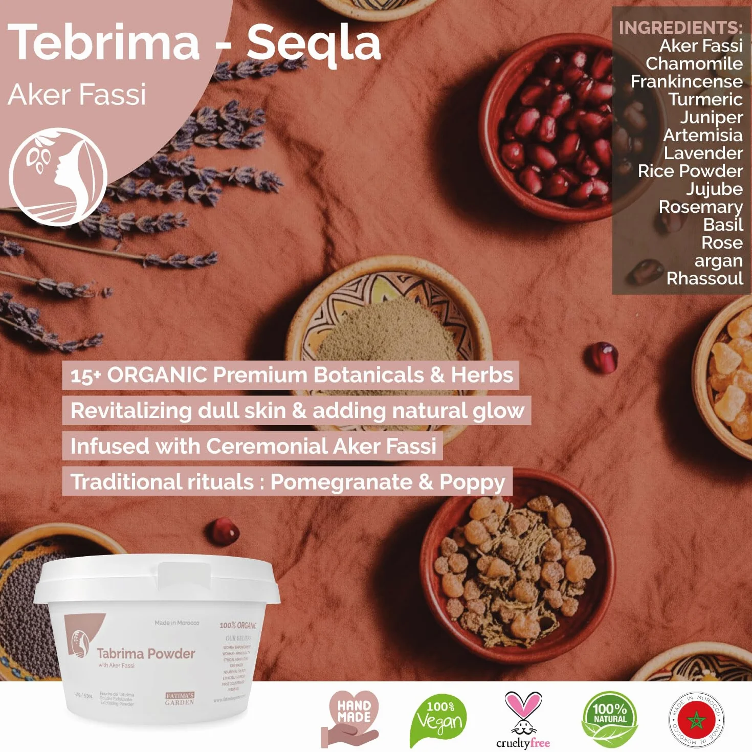 Fatima's Garden Tebrima/Soqla Peeling do Hammam Marokański z Aker Fassi Naturalny Rewitalizujący 500g
