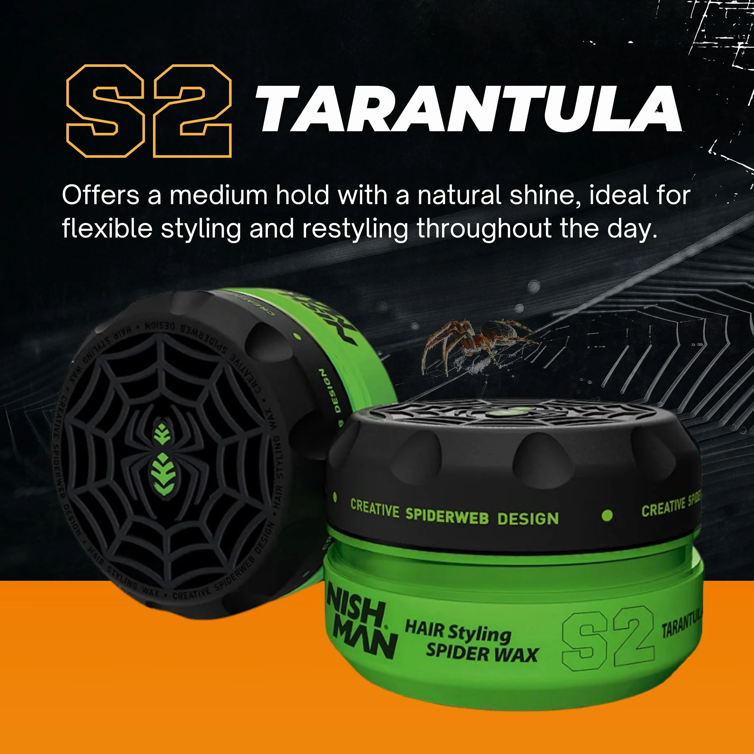 NISHMAN Wosk Aqua Spider S2 - Tarantula 150g - Mocne Utrwalenie, Błyszczące Wykończenie i Elastyczna Stylizacja dla Każdego Rodzaju Włosów – Długotrwałe Nawilżenie i Łatwo Zmywalny Wosk do Włosów