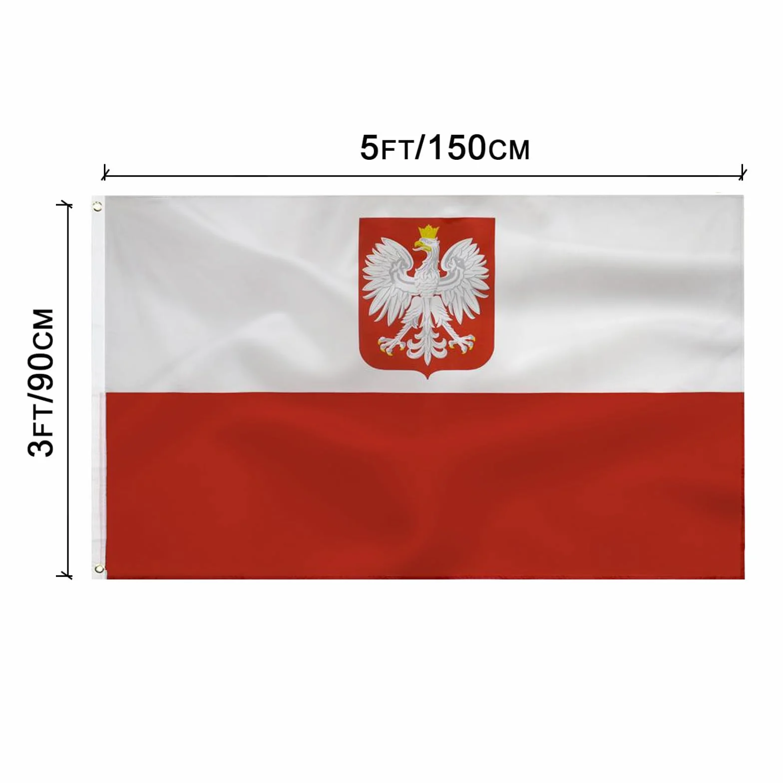 Flaga Polski z Orzełem 90 x 150 cm Poliestrowa z Metalowymi Oczkami