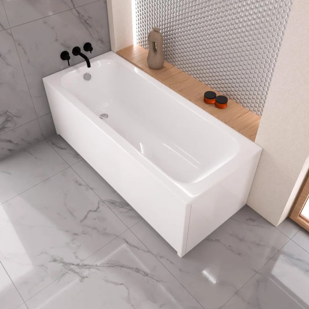 Wanna ECOLAM Pola 140x70 cm + obudowa | Nowoczesna wanna prostokątna, najwyższej jakości wanna akrylowa | Kompletny zestaw z odpływem, nóżki silikonowe | Design