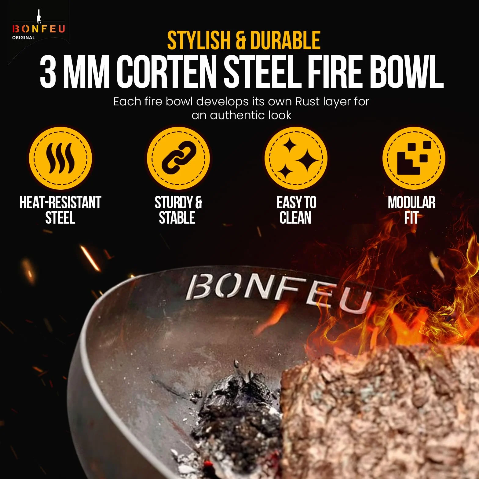 BonFeu BonBowl Brasero na świeżym powietrzu - 100 cm grill ze stali Corten na słodkie wieczory